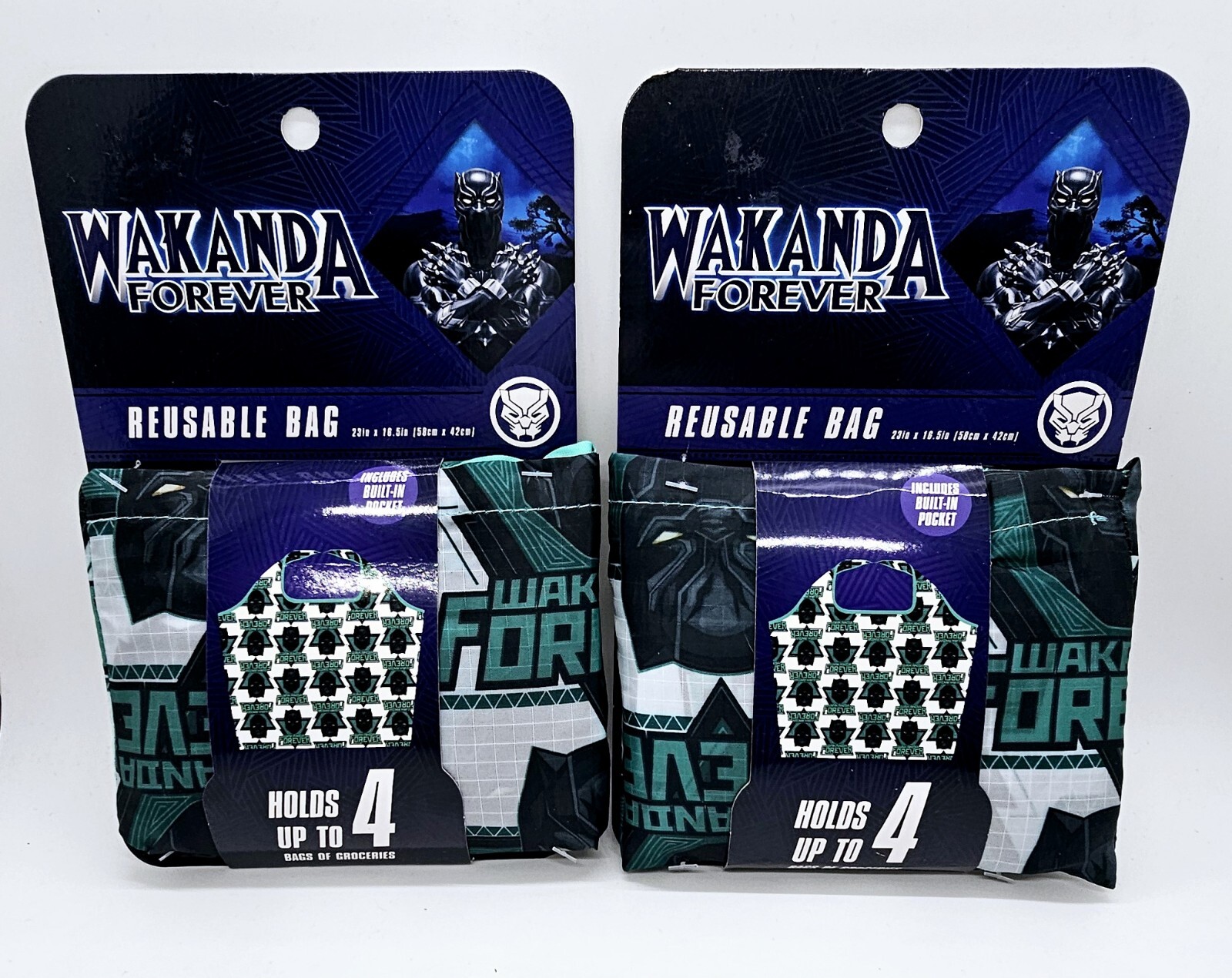 BRAND NEW Lot Of 2 XL Marvel Black Panther Wakanda Forever Reusable Bags