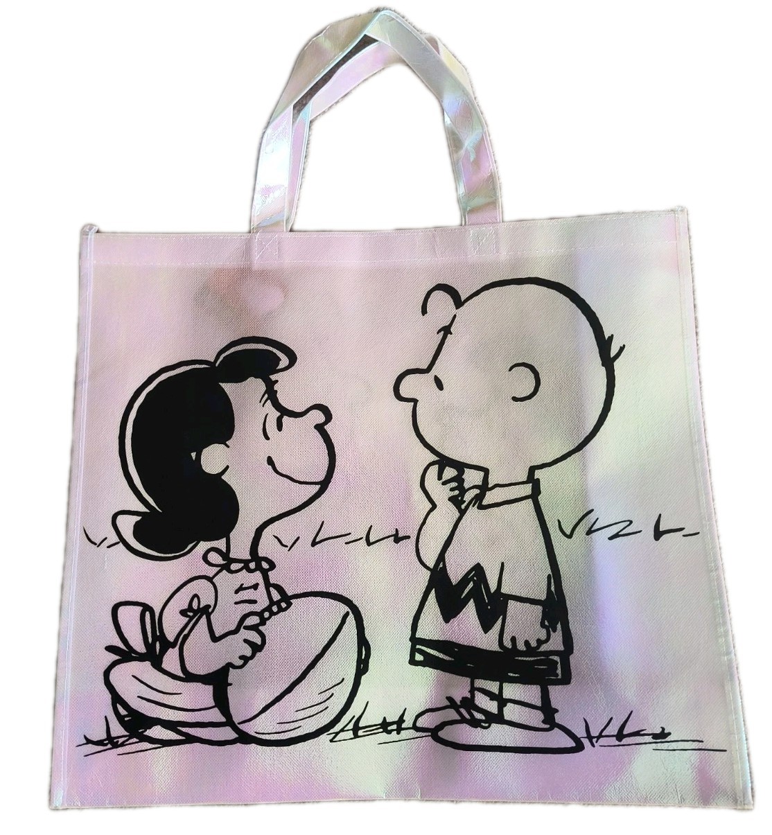 Peanuts Charlie Brown Reusable White Iridescent Jumbo Shopping Gift Bag NWOT!