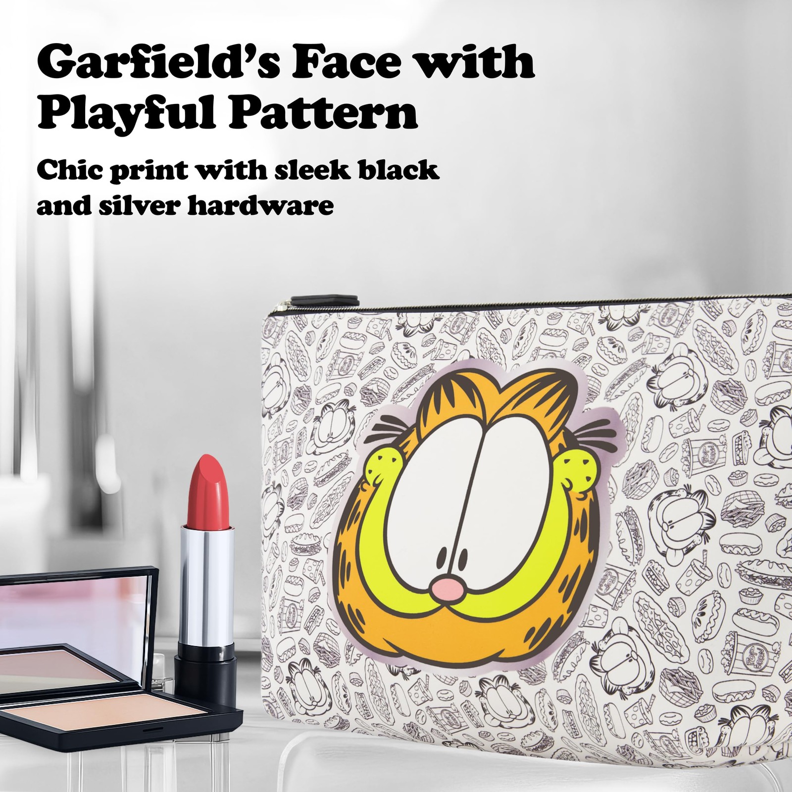 Concept One Garfield Women’s Makeup Bag, Small Travel Cosmetic White/Black