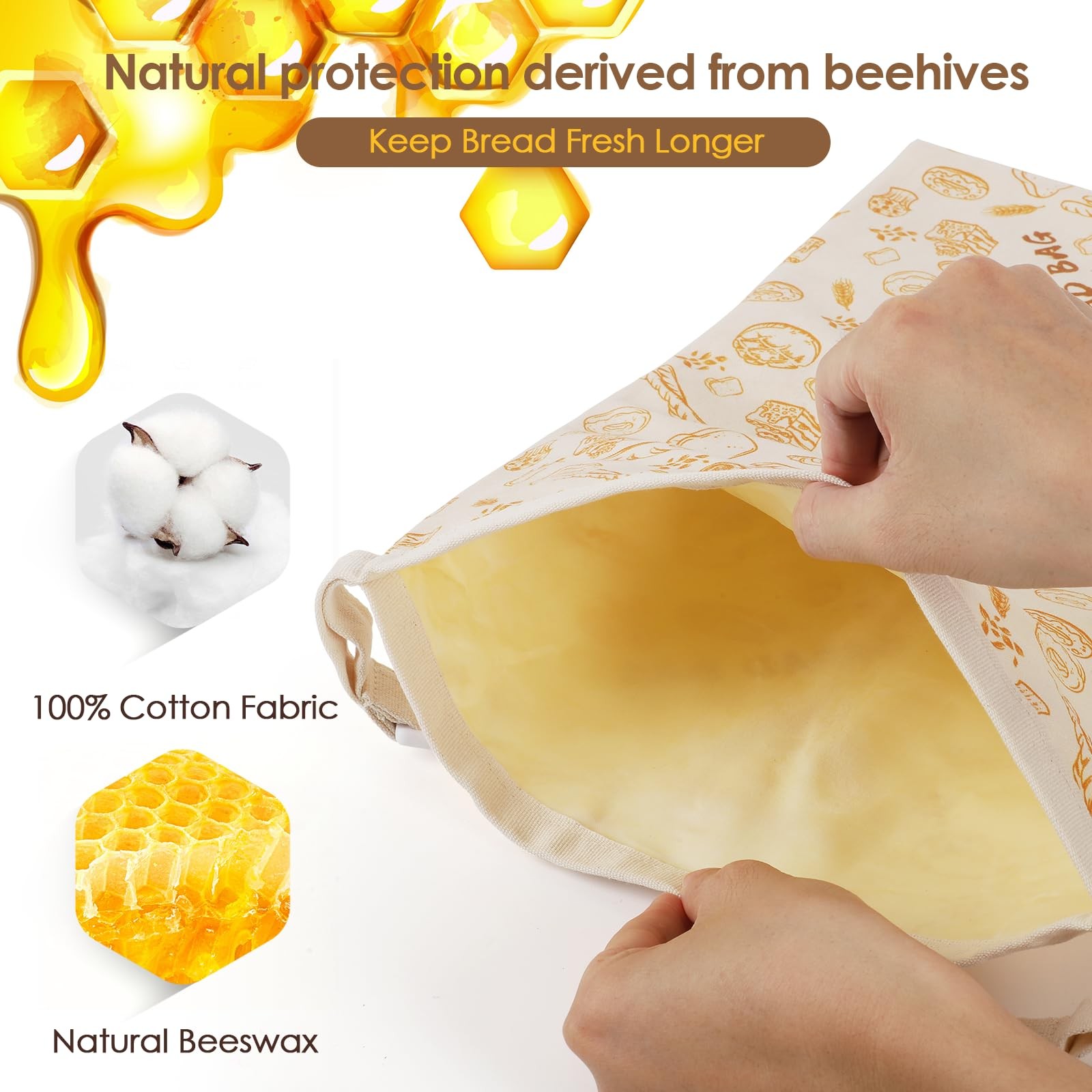 1-Pack pure cotton Reusable Beeswax Bread Bags – 10×13 Inch for 1, Off White