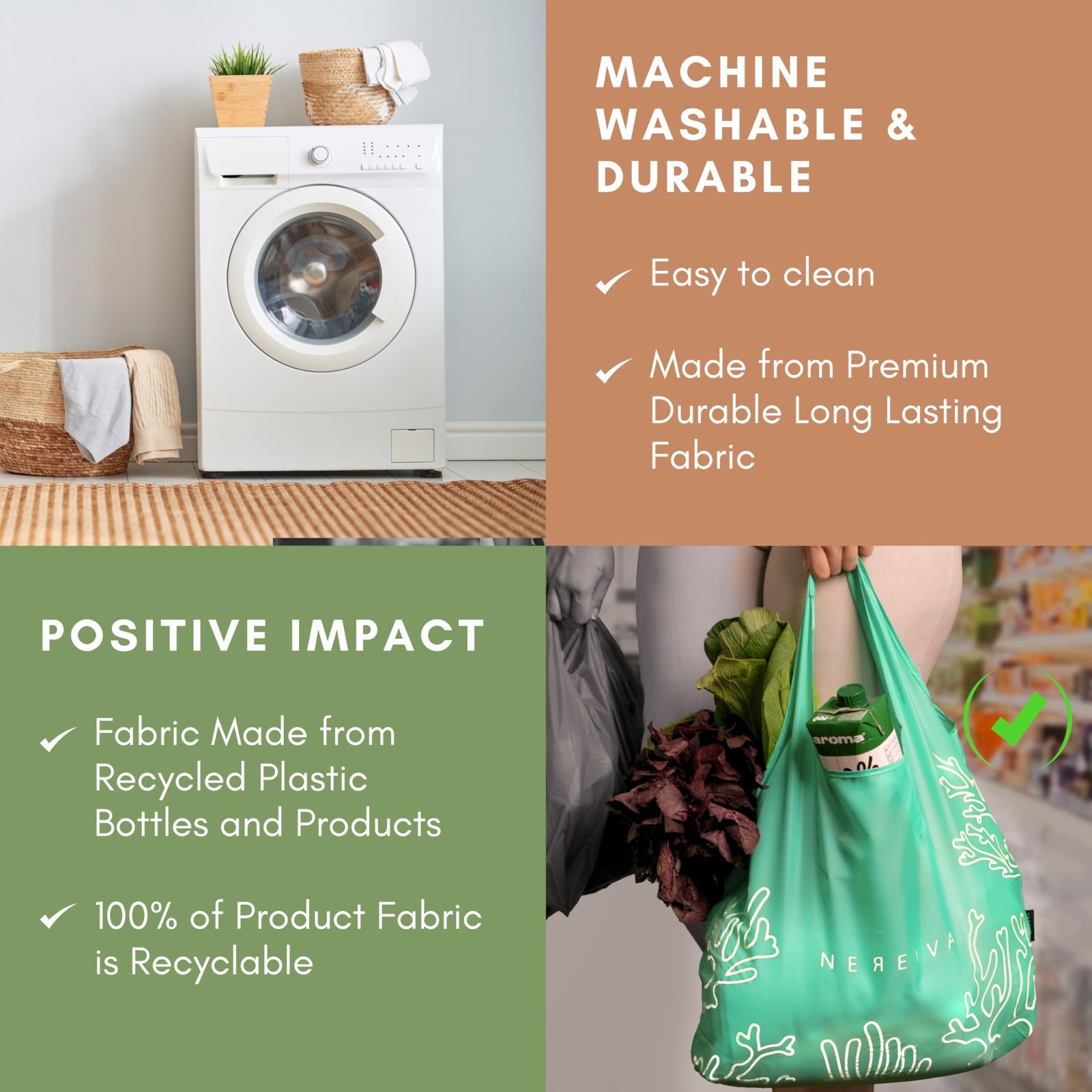 Strong Reusable Shopping Bag With Attached Pouch Large Capacity Washable Foldabl