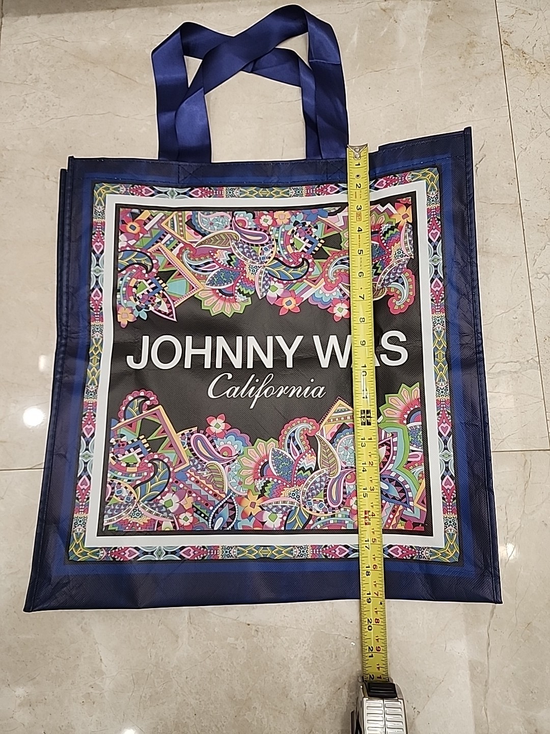 NEW Johnny Was Large Shopping Tote Bag Blue Paisley Folds Flat Travel NWOT