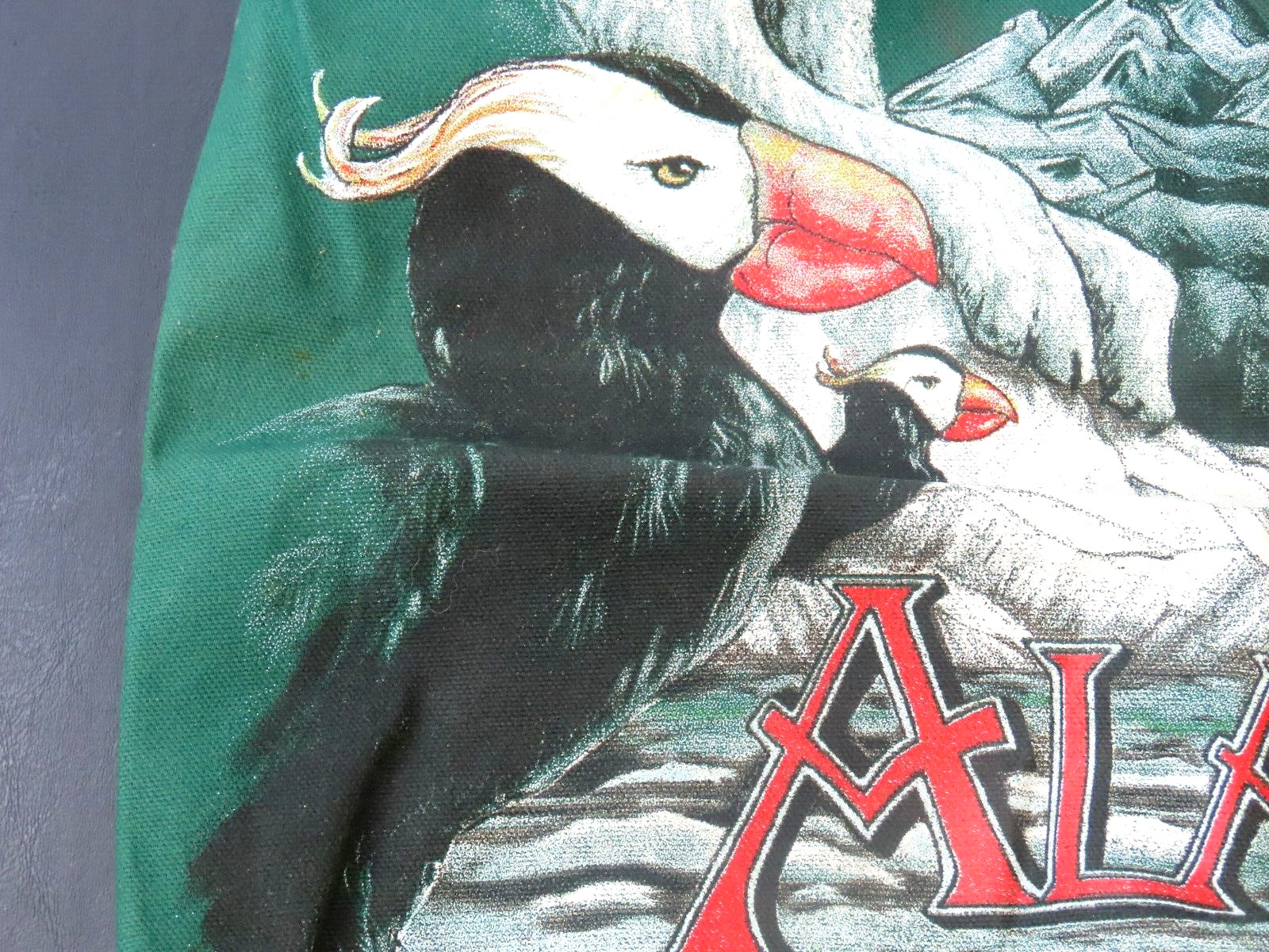 READ Alaska Animals Green Cloth Carrying Tote 16″x16.5″ with Black Nylon Handles