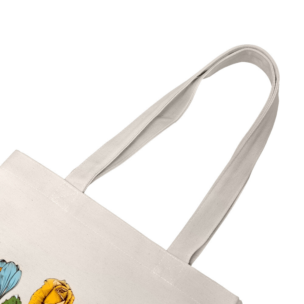 12″L x 15″H Reusable Canvas Roses Tote Bag, Grocery Bag, Beach Bag, Shopping Bag