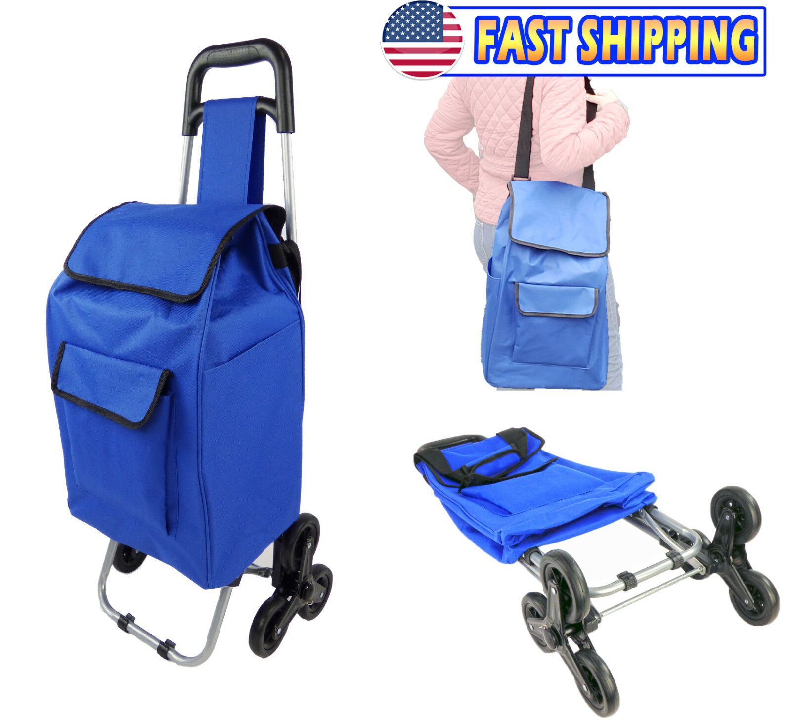 Dolly Climbing Stair Trolley Cart – Foldable Storage Grocery Cart With Tri-Wheel
