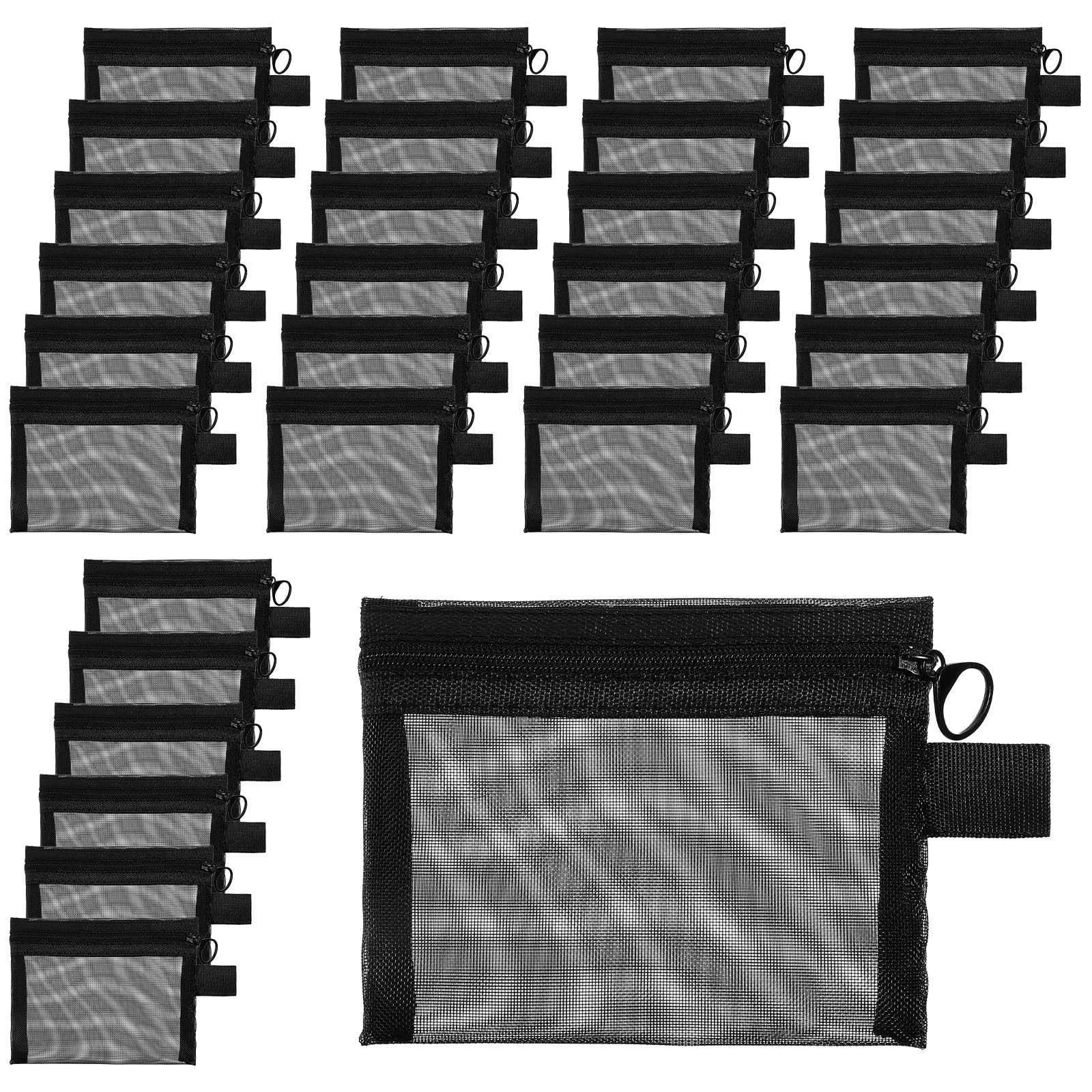 30 Pack Mini Zipper Mesh Bags 5 x 4 Inch Nylon Makeup 5 x 4 inches, black