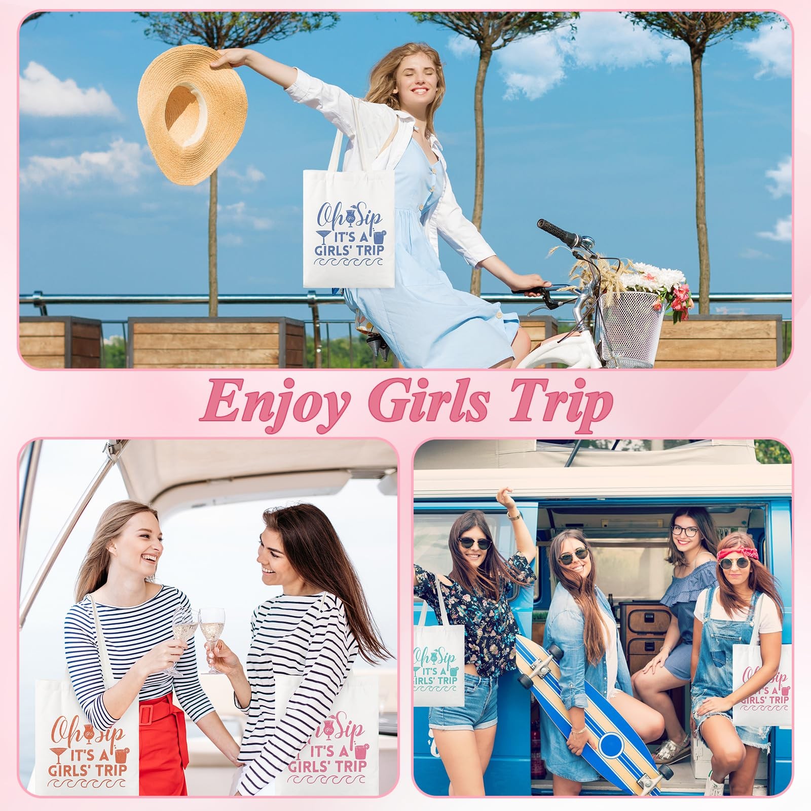 Clysee 8 Pcs Girls Trip Gift Bags Two Sizes, White, Blue, Pink, Green, Orange
