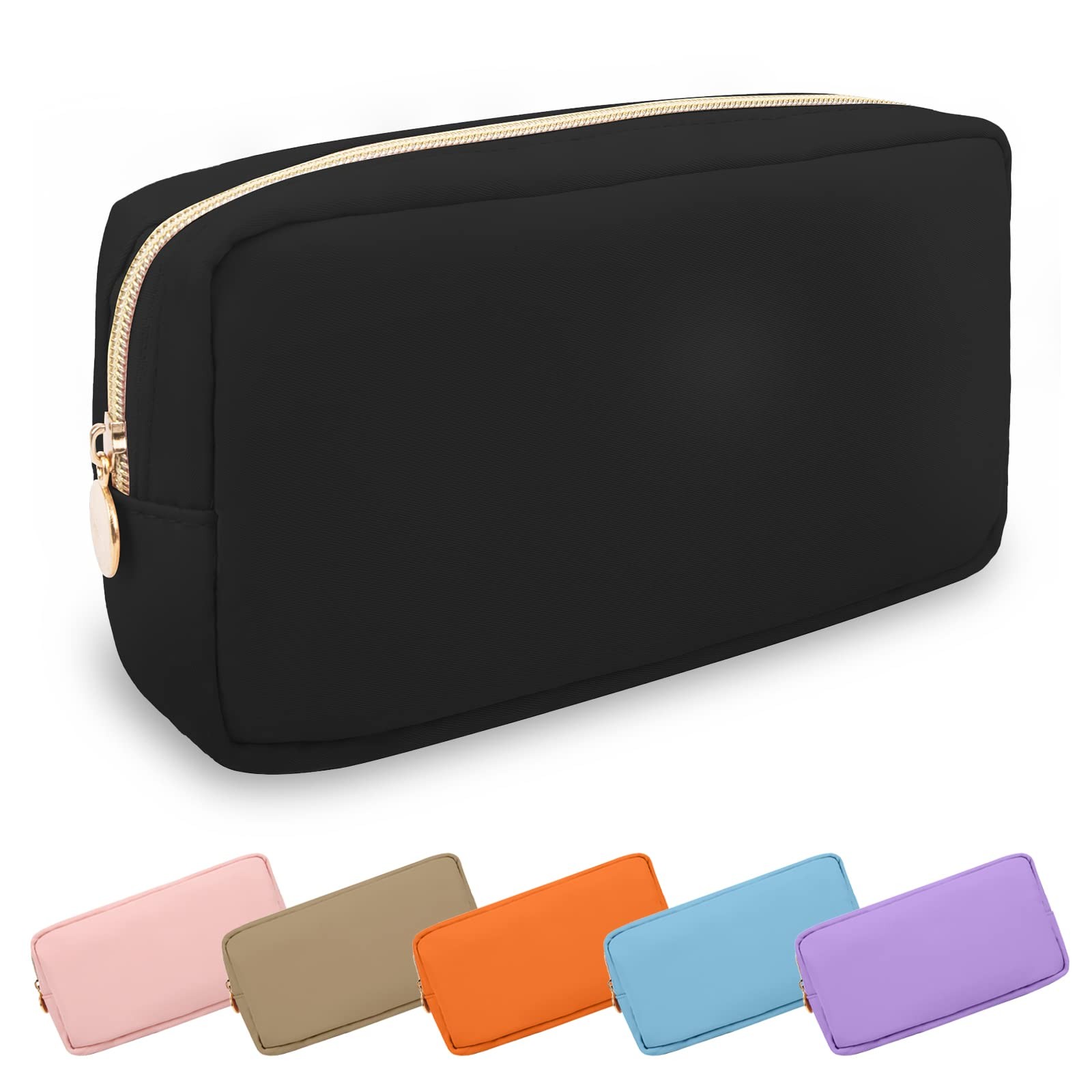 UIXIZQ Waterproof Small Makeup Pouch for Purse,Nylon Travel Small, Black