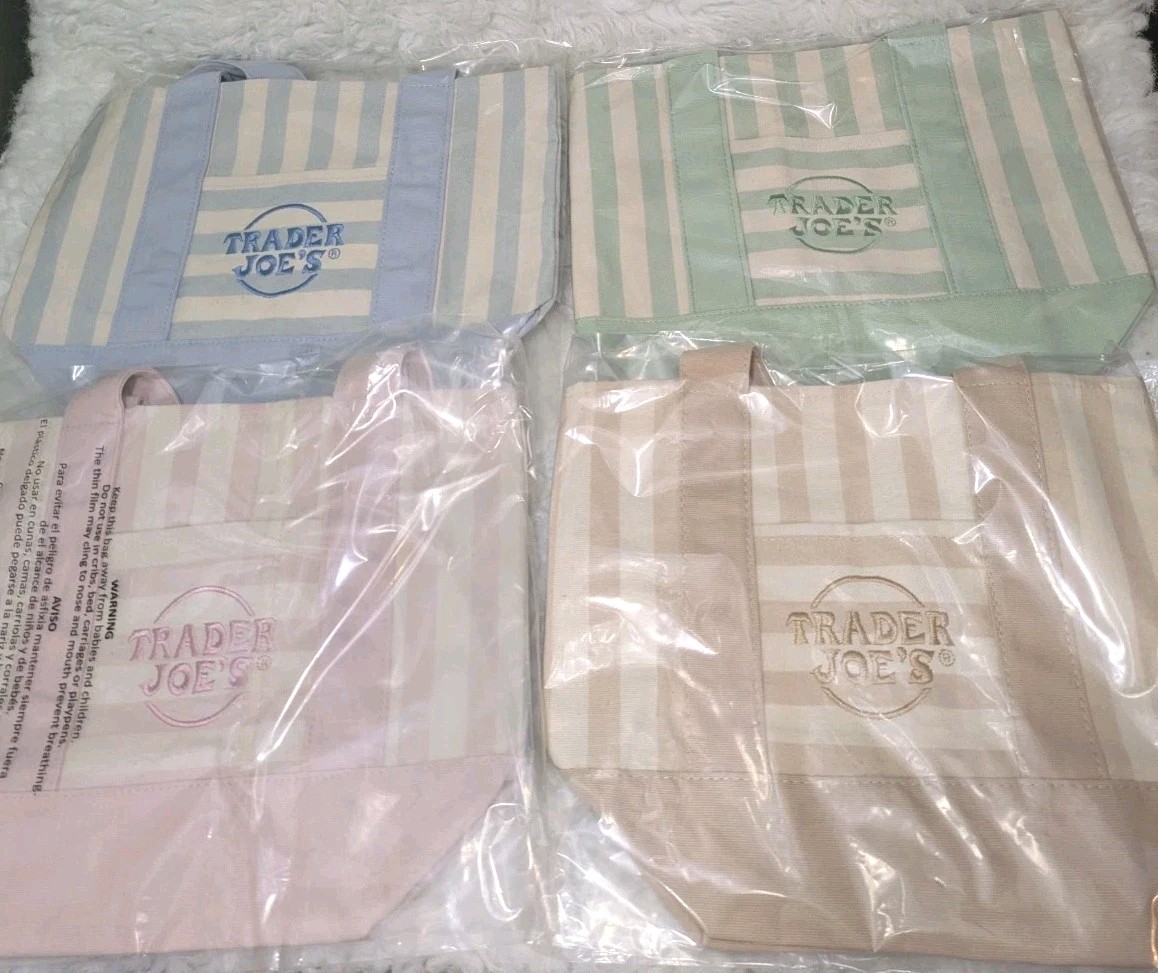 Trader Joe’s Mini Pastel Stripe Canvas Tote Bag Limited Edition Set of 4 NEW👜👛