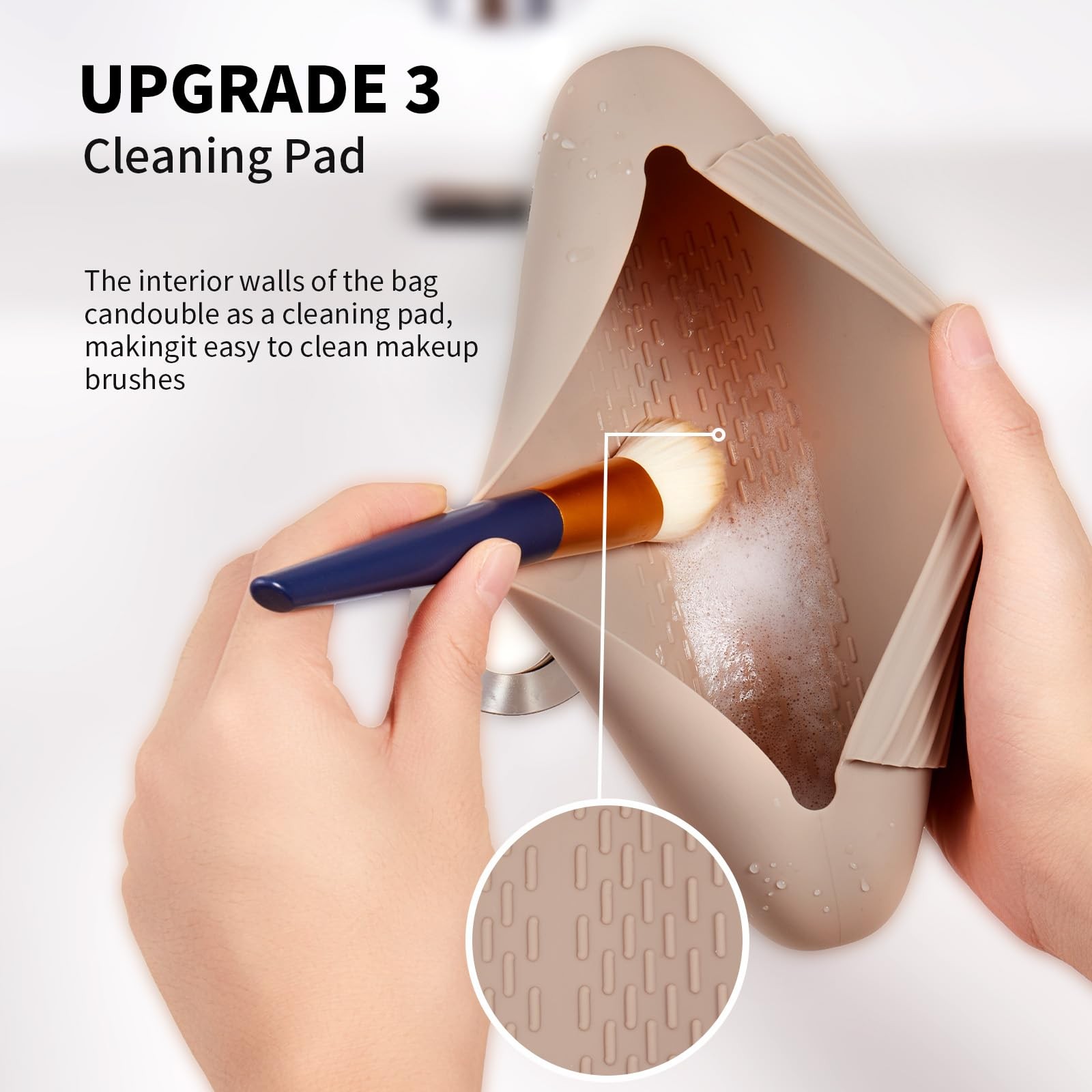 AGIKET Silicone Makeup Brush Holder Travel Cosmetic Bag：Soft Large, A-Walnut