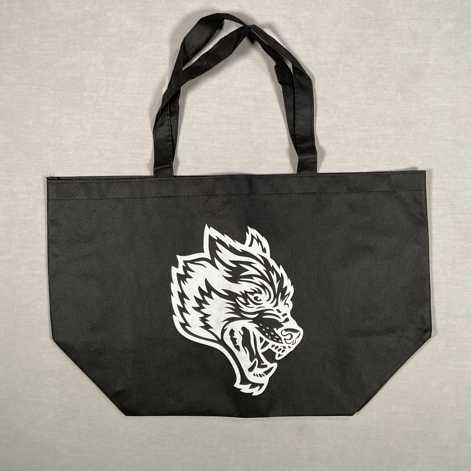 DARC SPORT Wolf Graphic Tote Bag Unisex Black Reusable Shopping Bag