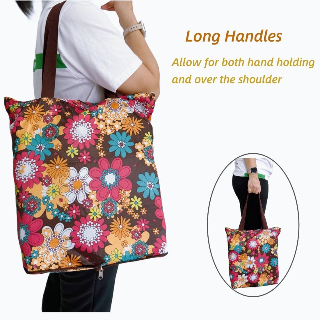Kitchen Reusable Foldable Grocery Bags Folding Shopping Tote Bag With Zipper