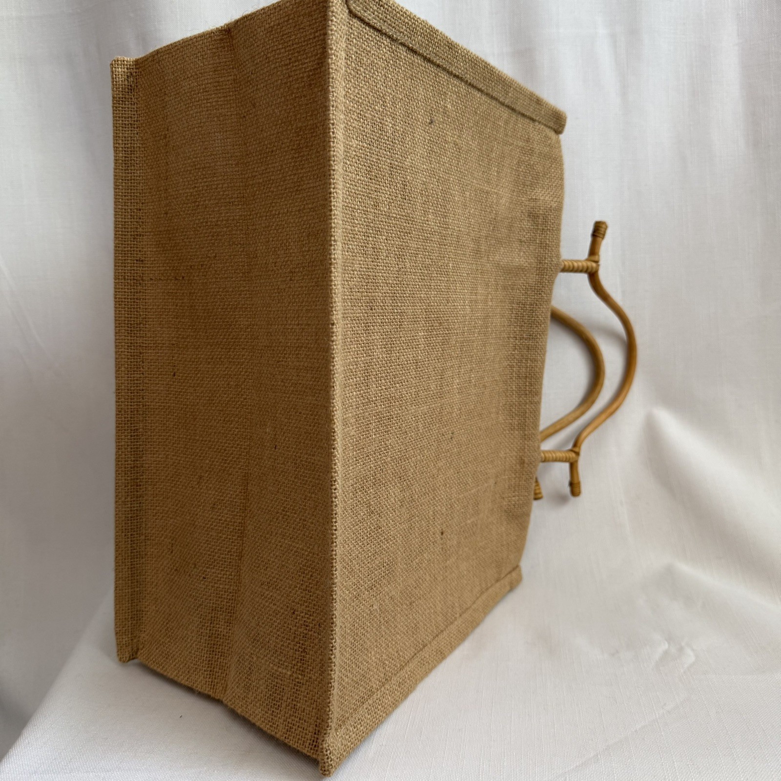 Natural Jute Tote with Bamboo Handles MED Beach Eco- Friendly Reusable Burlap