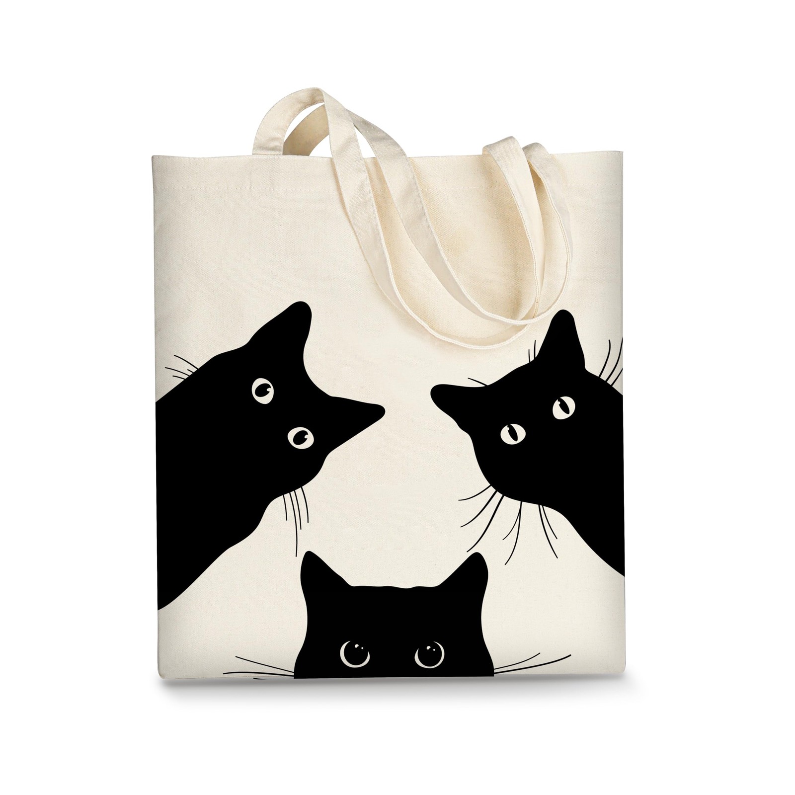 AUSVKAI Canvas Tote Bag Aesthetic for Women, Cute Cat Reusable Cotton Cloth C…