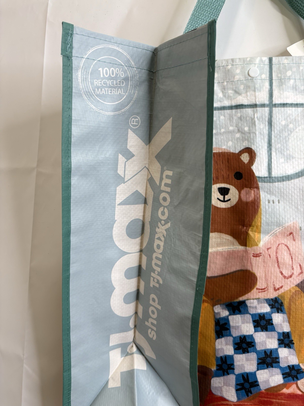 TJMaxx Shopping Bag Cozy Reading Brown Teddy Bears Reusable Tote Bag 18×19.5