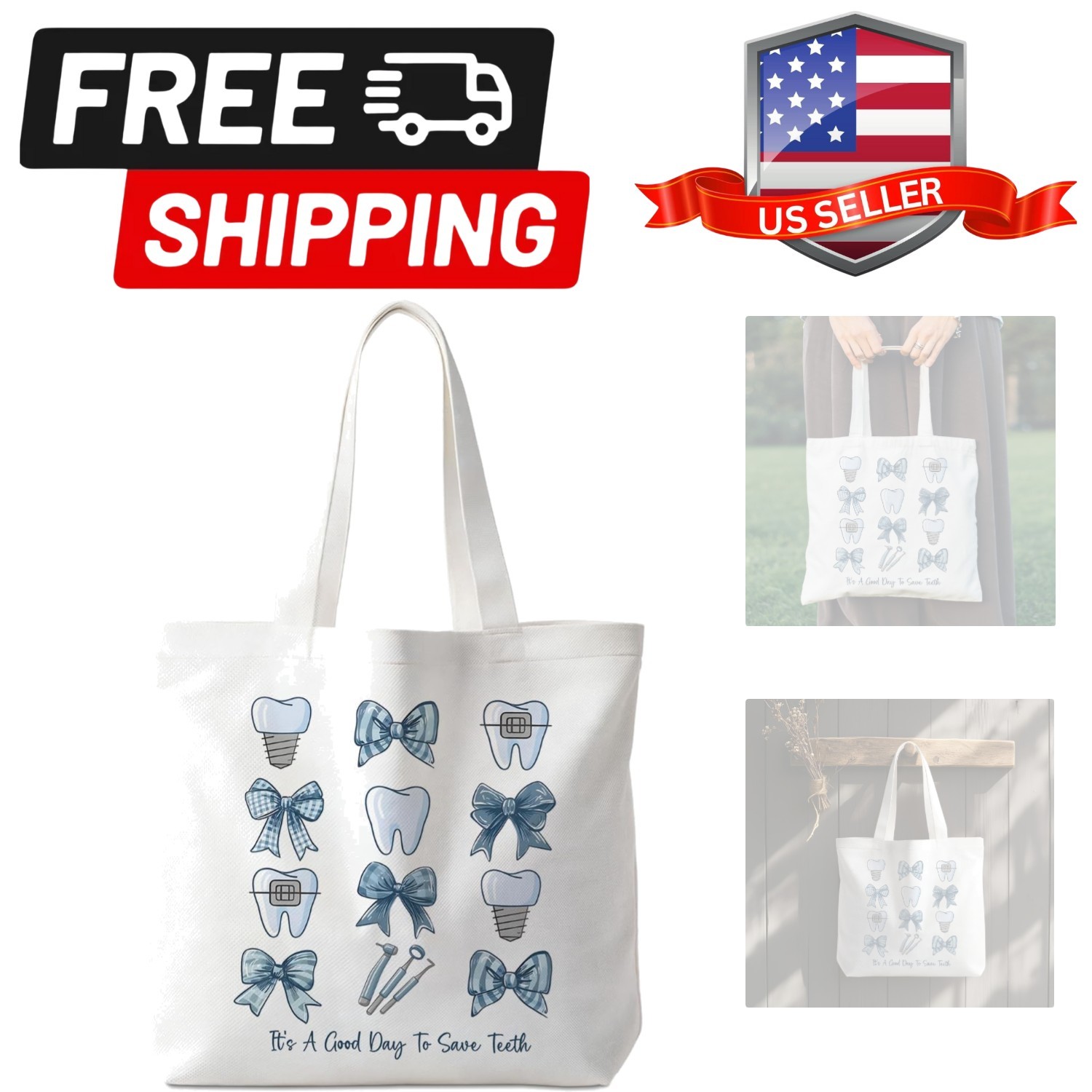 Dentist Nurse Gifts for Women, Canvas Tote Bags, Reusable Grocery Shopping Bag