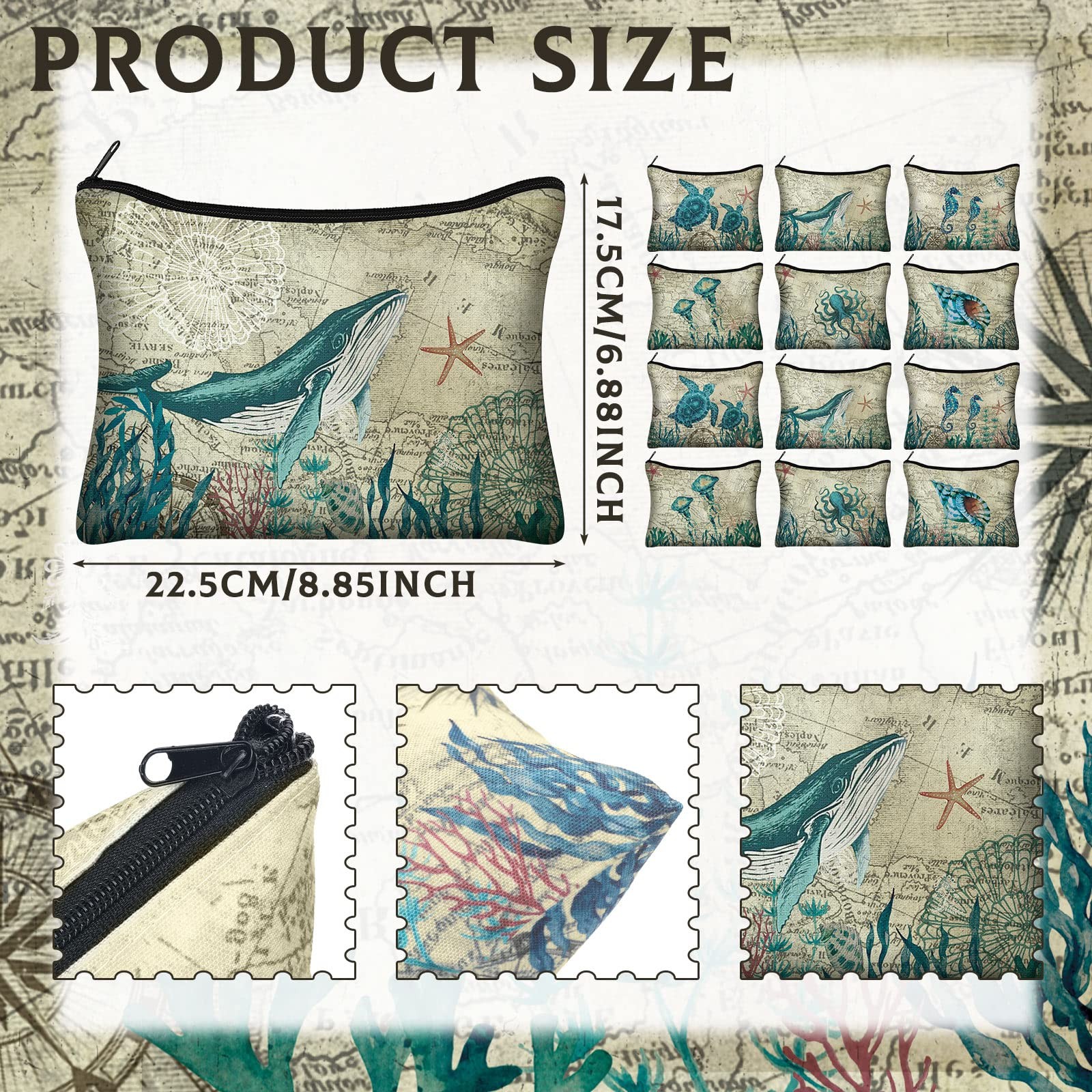 Sanwuta 12 Pcs Sea Tropical Cosmetic Bags Retro Animal as shown in picture