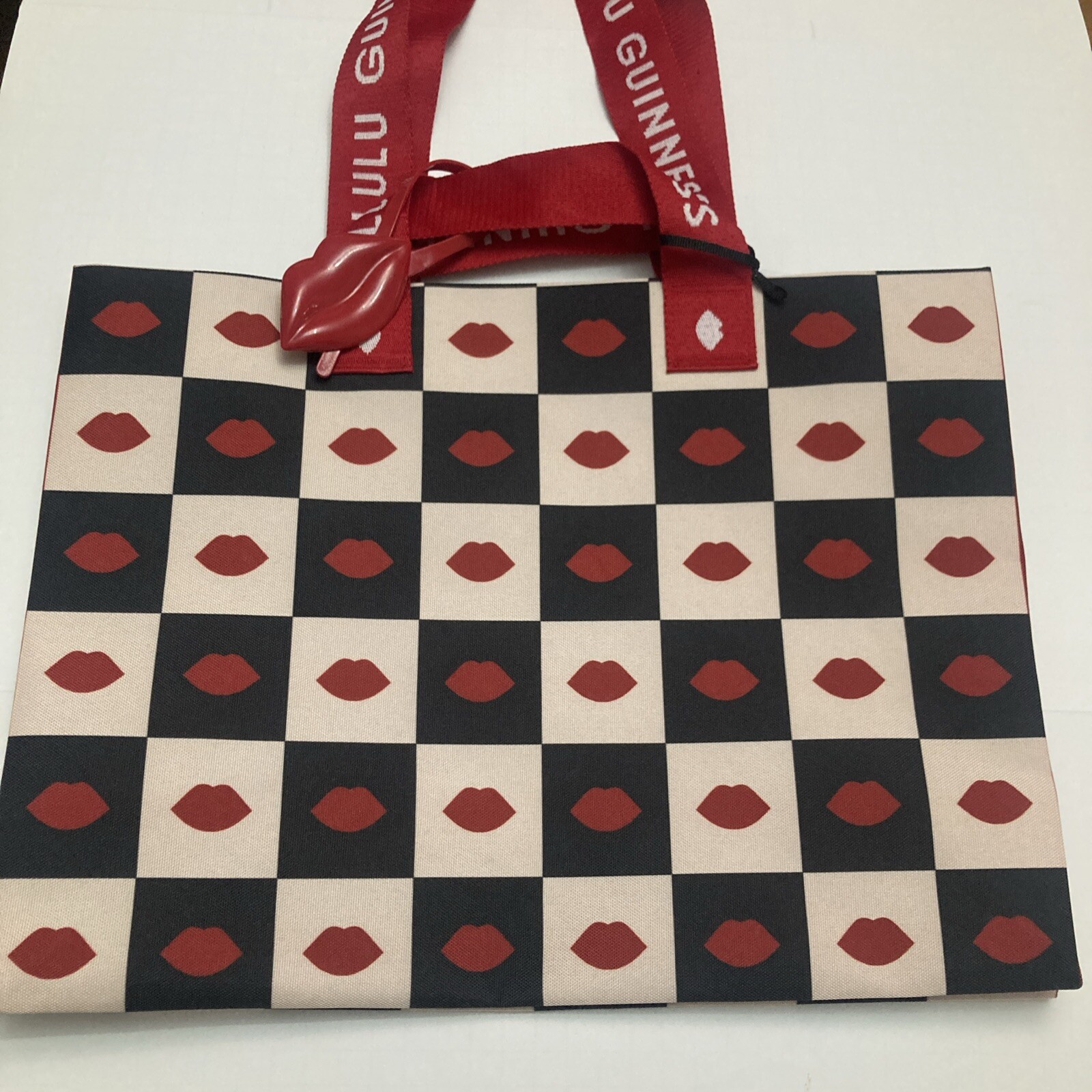 Waitrose Lulu Guinness Chess Bag Lips Crown Checker Board Black White Red 2024