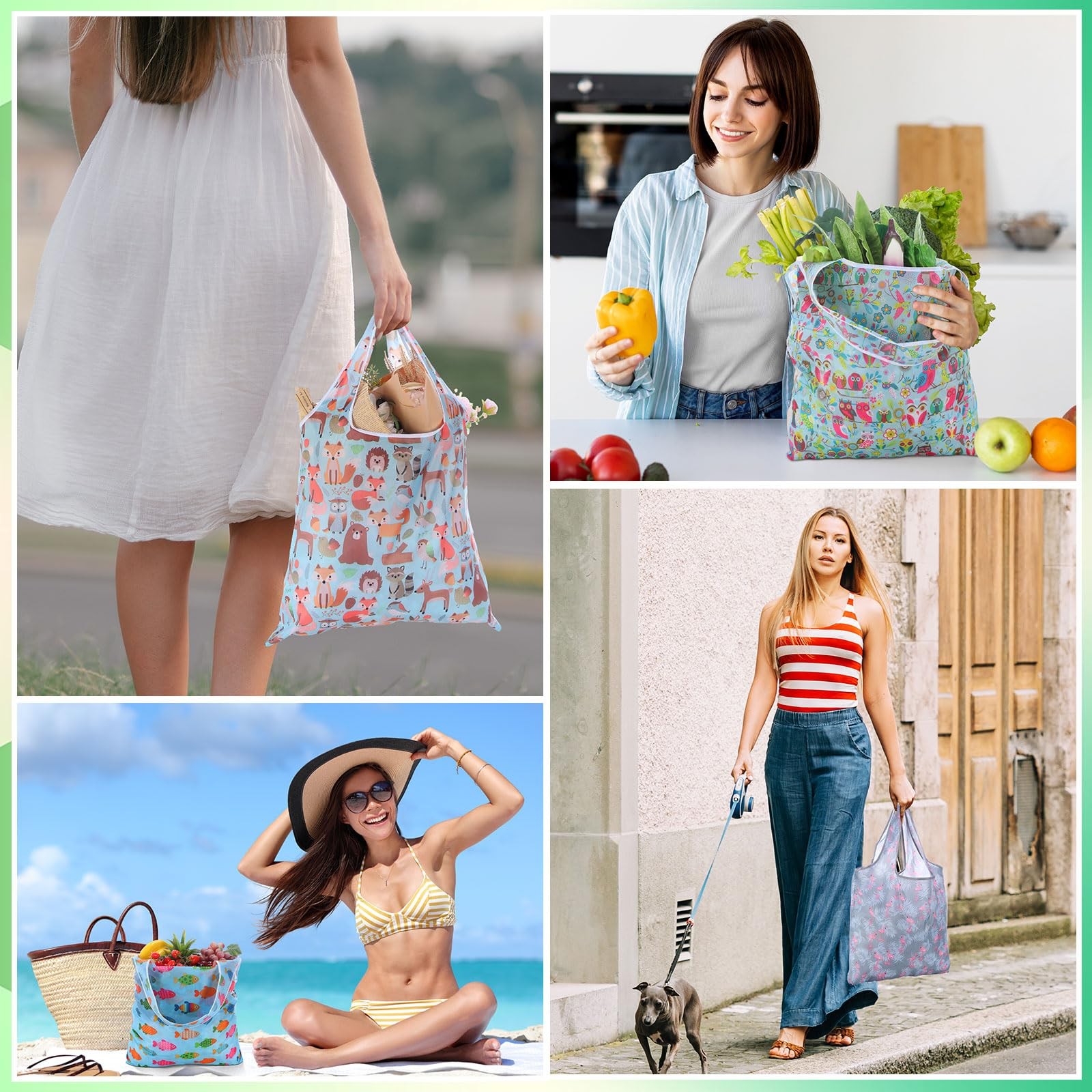 18 PCS Foldable Reusable Shopping Bags Machine Washable Grocery Waterproof