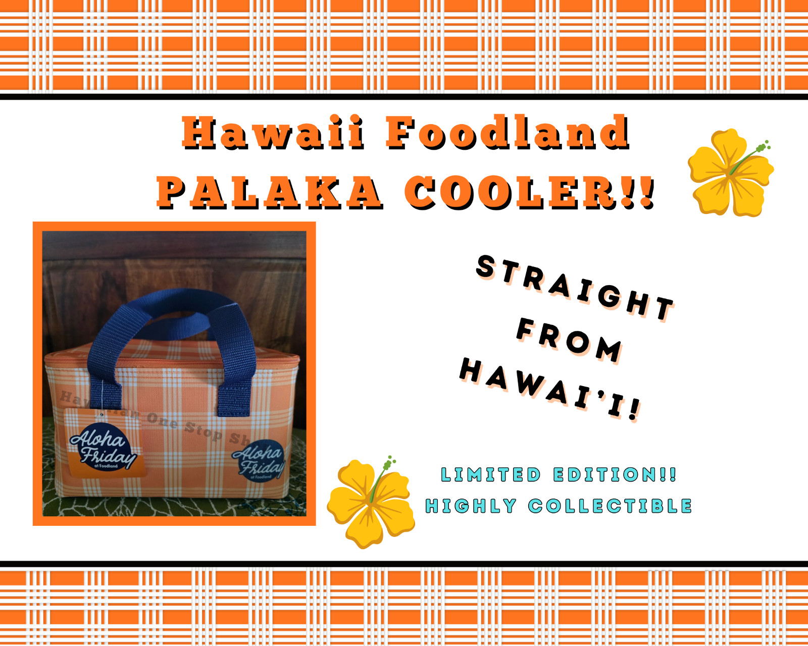 HAWAII FOODLAND ORANGE PALAKA REUSABLE INSULATED SCHOOL LUNCH BAG TOTE Beach NEW