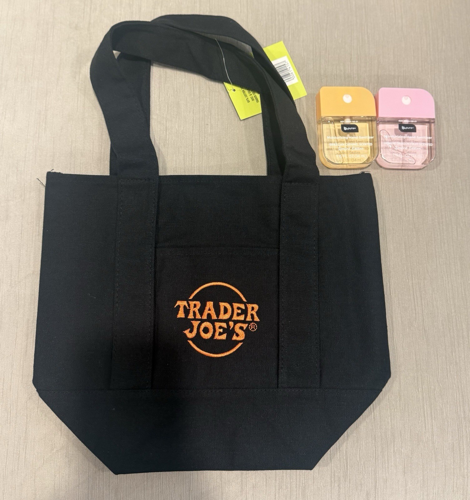 Mini Trader Joe’s Canvas Tote + FREE Viral B Pure Hand Sanitizers (2 Pack) New