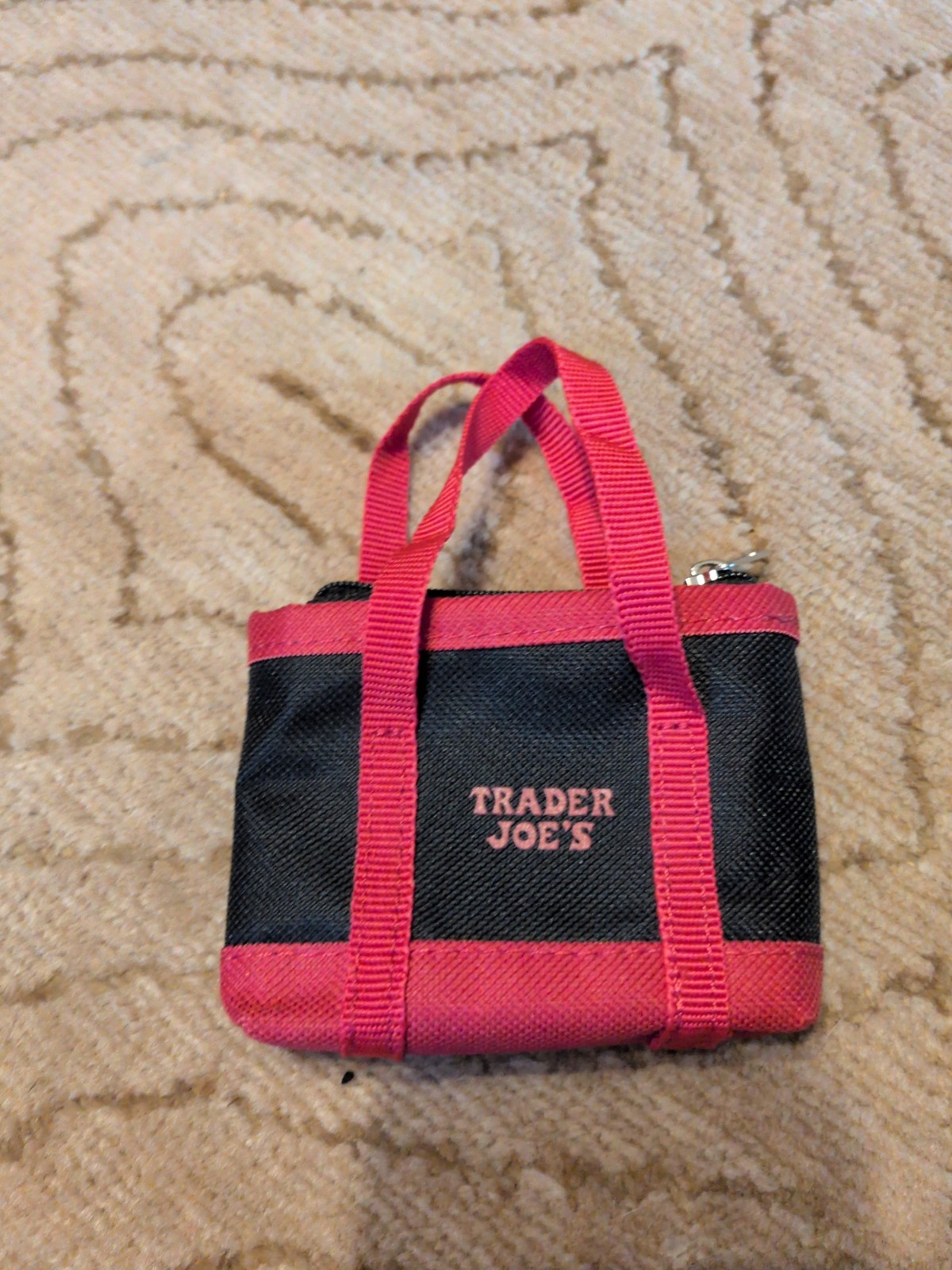 Trader Joe’s Red And Black MICRO TOTE Coin Purse Bag Charm 3 inches Tall