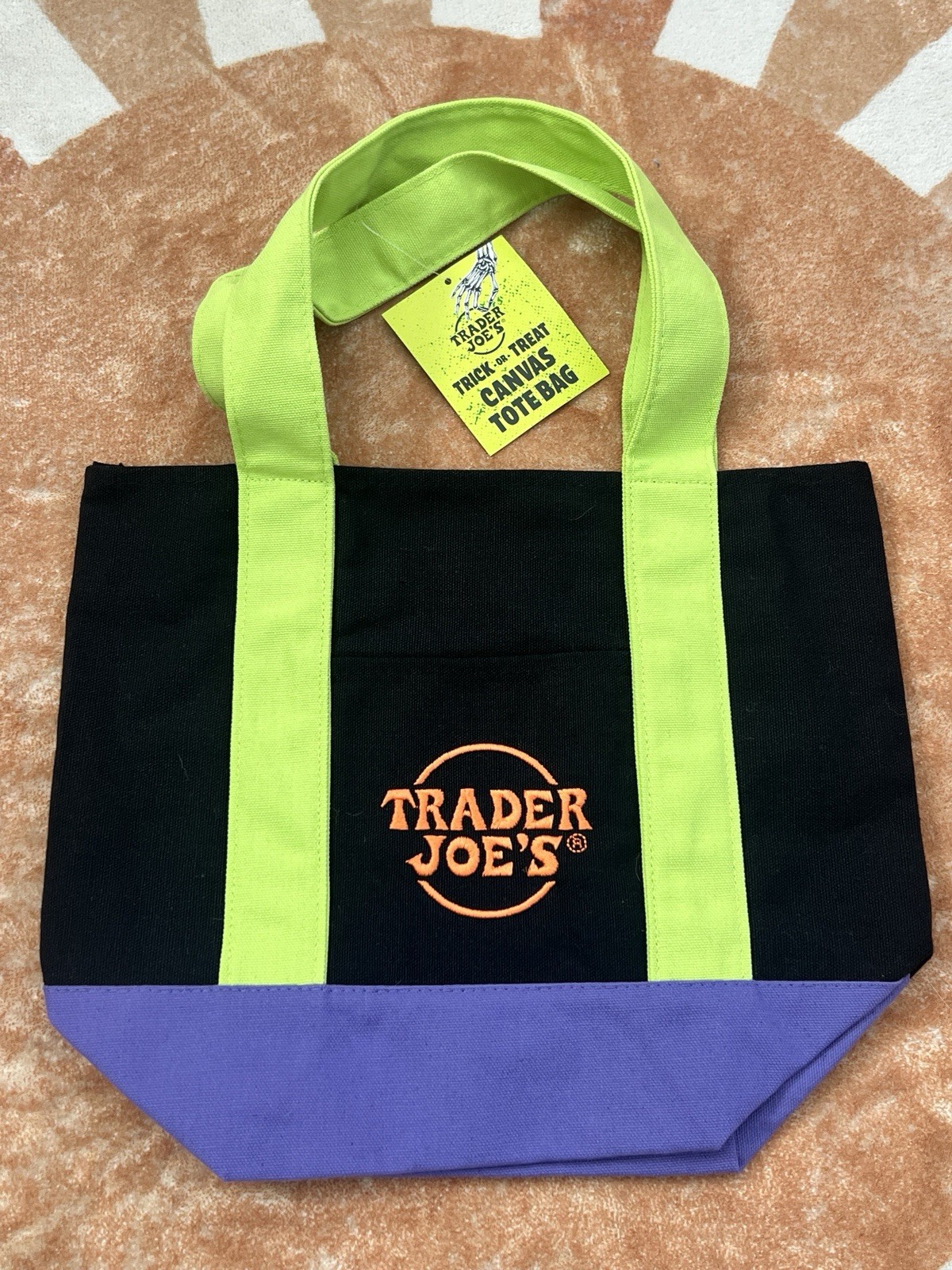 RARE Trader Joe’s Halloween Green and Purple Limited Edition Canvas Tote Bag NEW