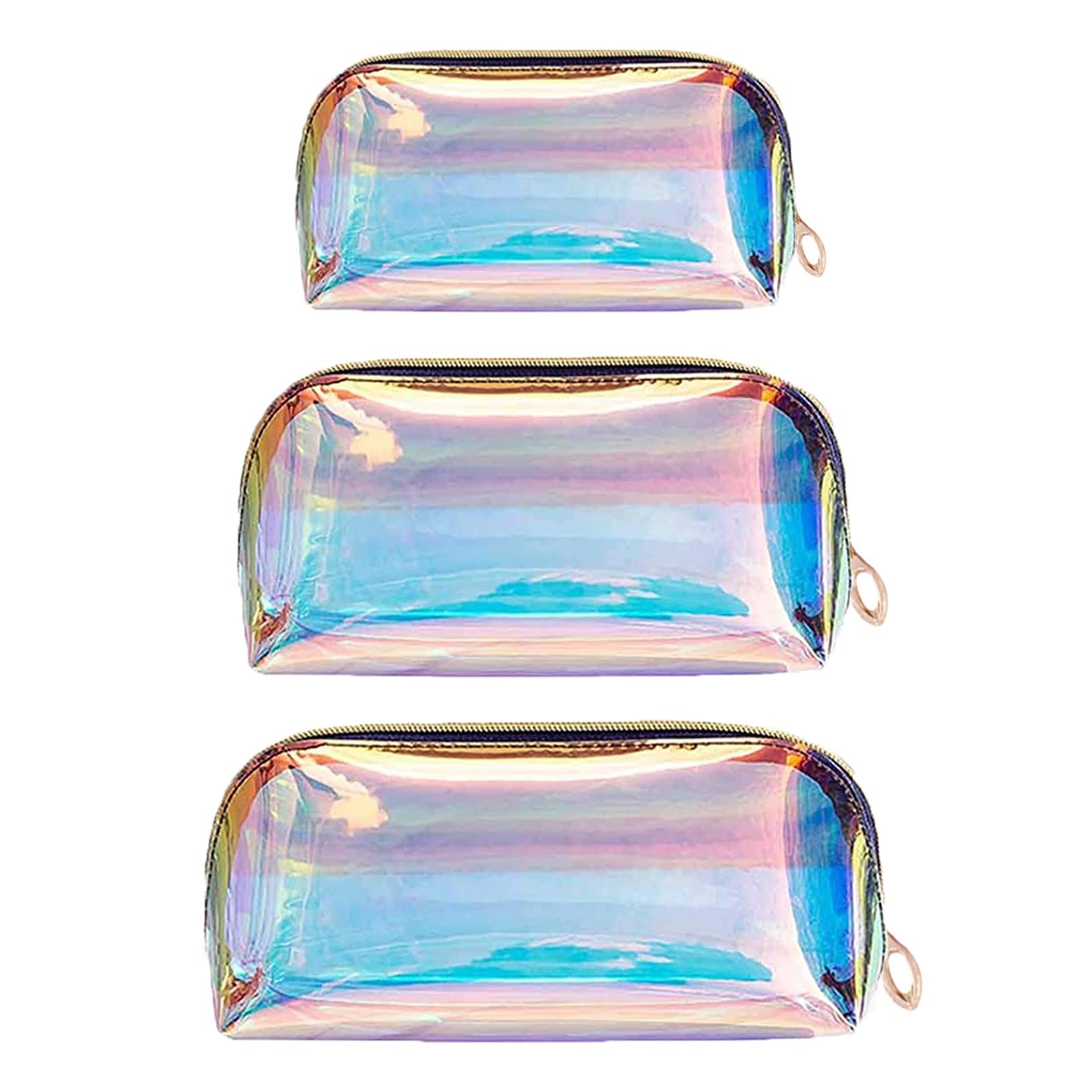 ANROLA Holographic Makeup Bag Iridescent Cosmetic Pouch Clear medium, 3pcs