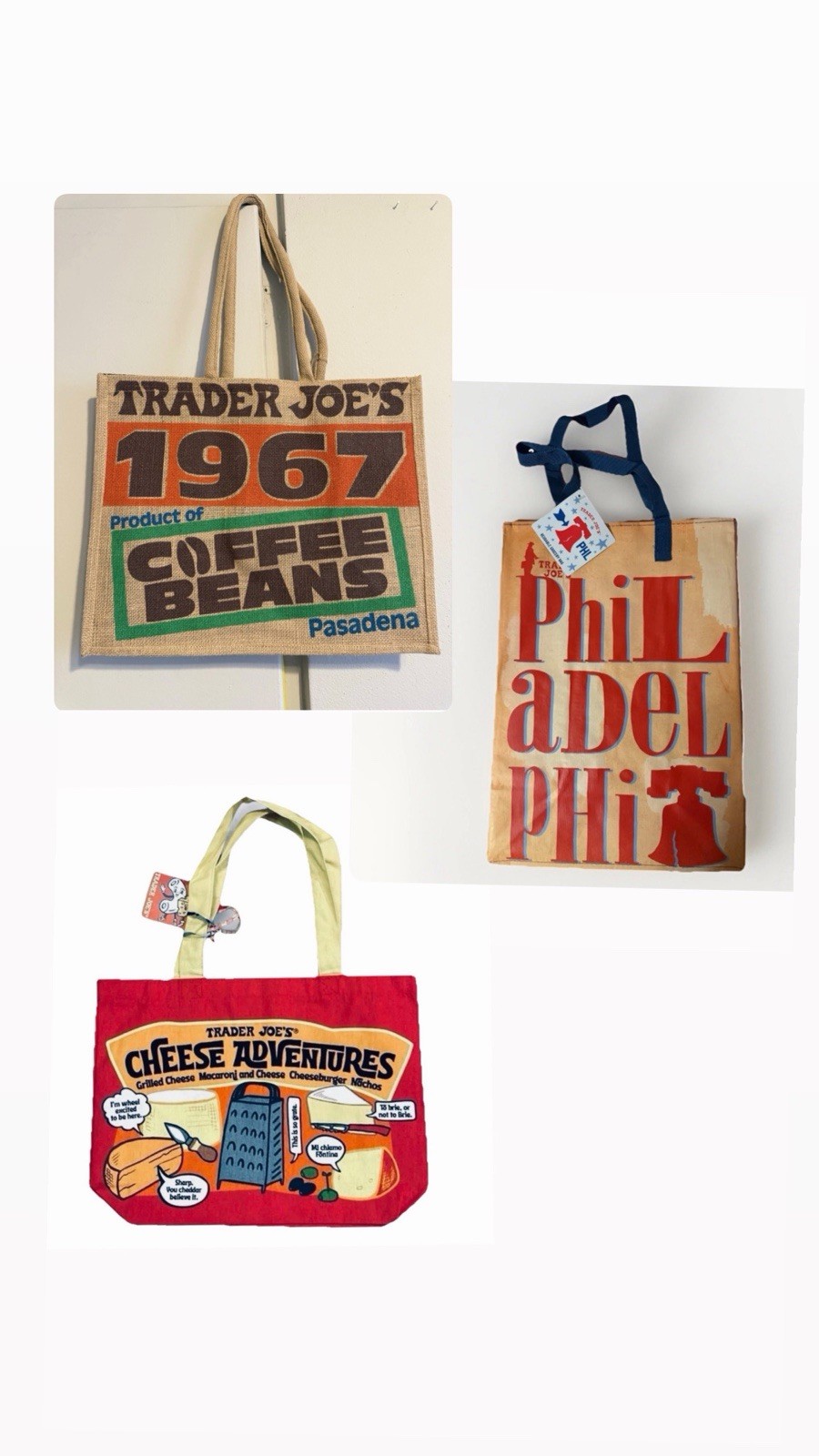 3 PC NWT Trader Joe’s REUSABLE GROCERY Philadelphia State/Region & CHEESE TOTE