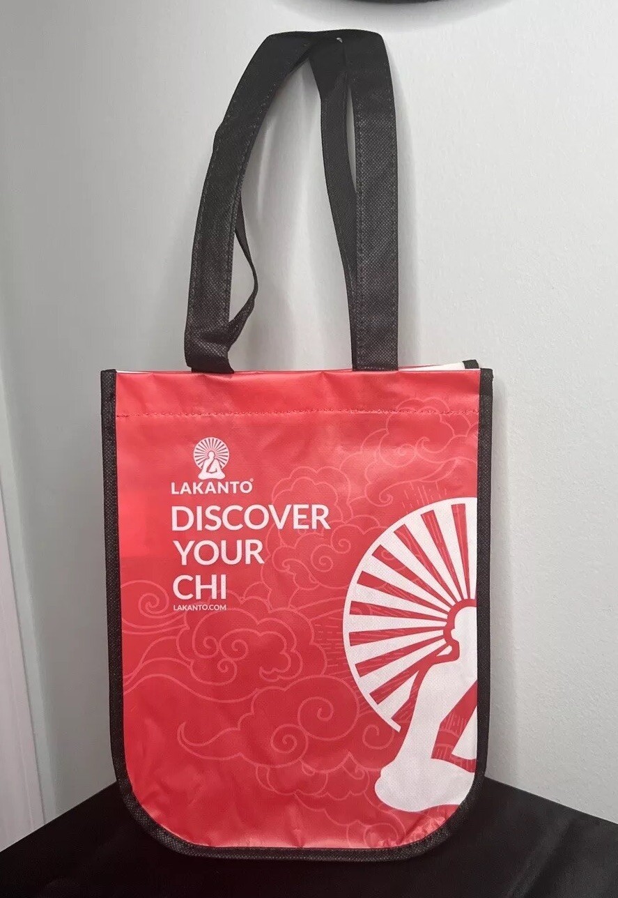 Lakanto “Discover Your Chi” Reusable Tote Shopping Bag Red White & Black 12”x9”