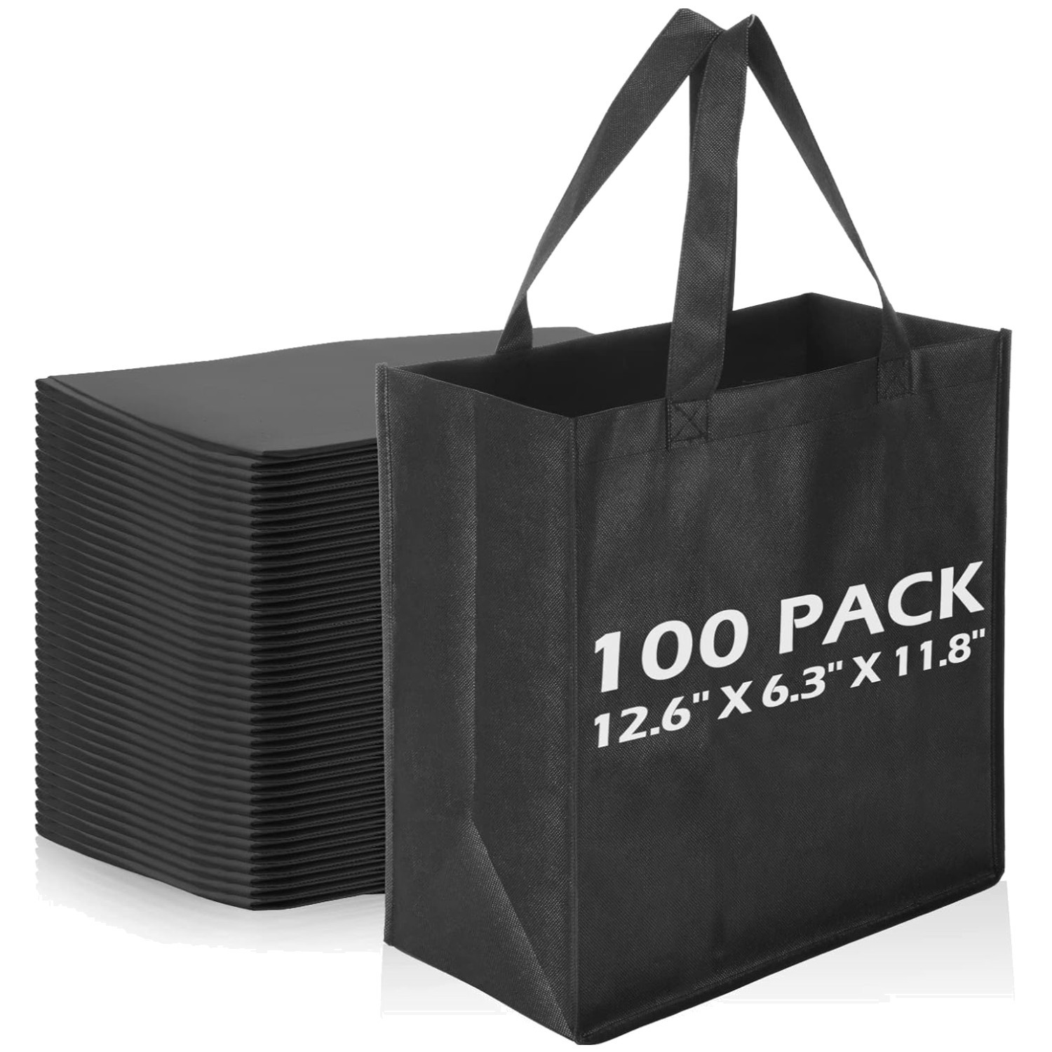 100-Pc Black Reusable Tote Bags – Customizable Non Woven Grocery Bags