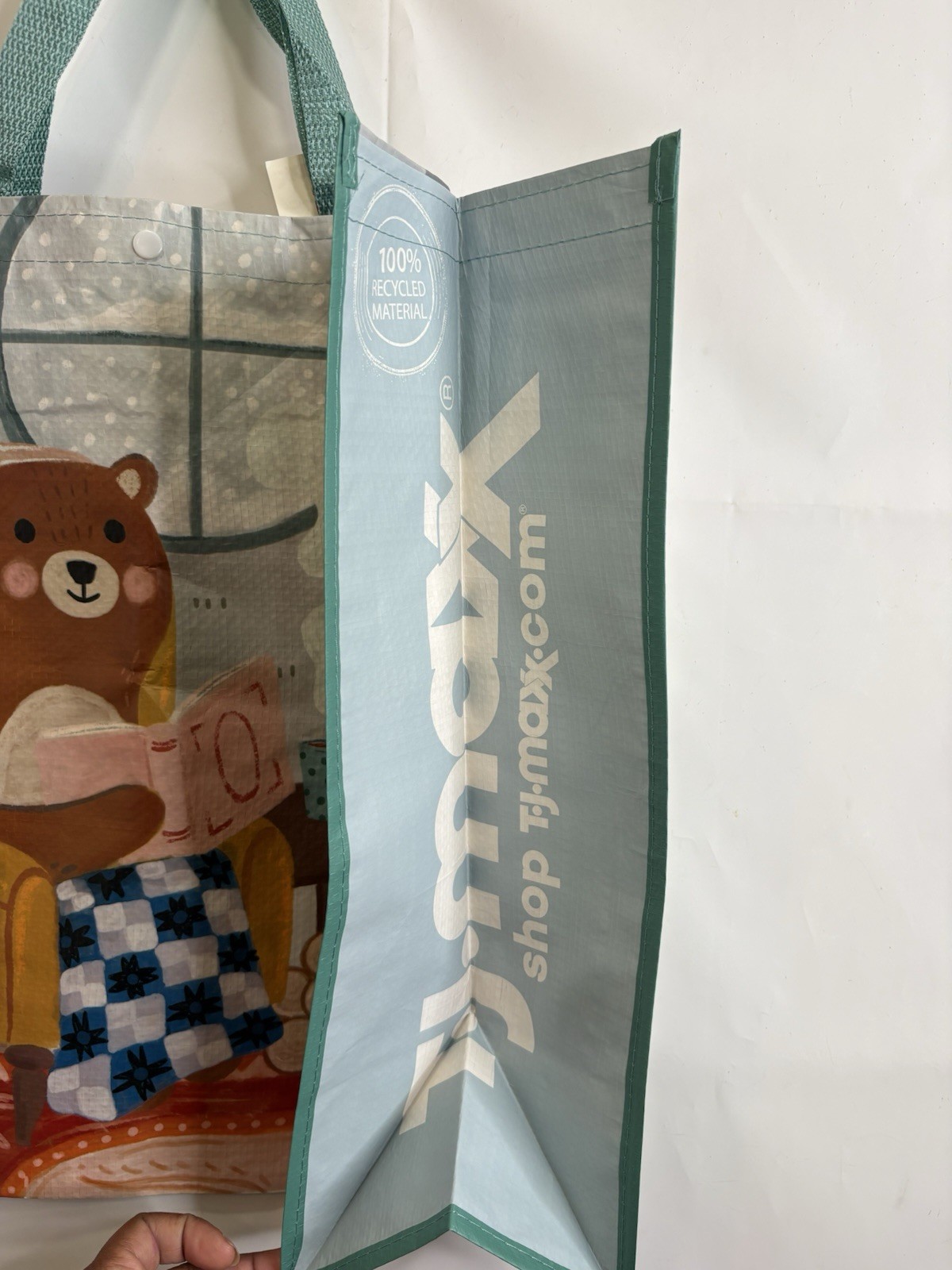 TJMaxx Shopping Bag Cozy Reading Brown Teddy Bears Reusable Tote Bag 18×19.5