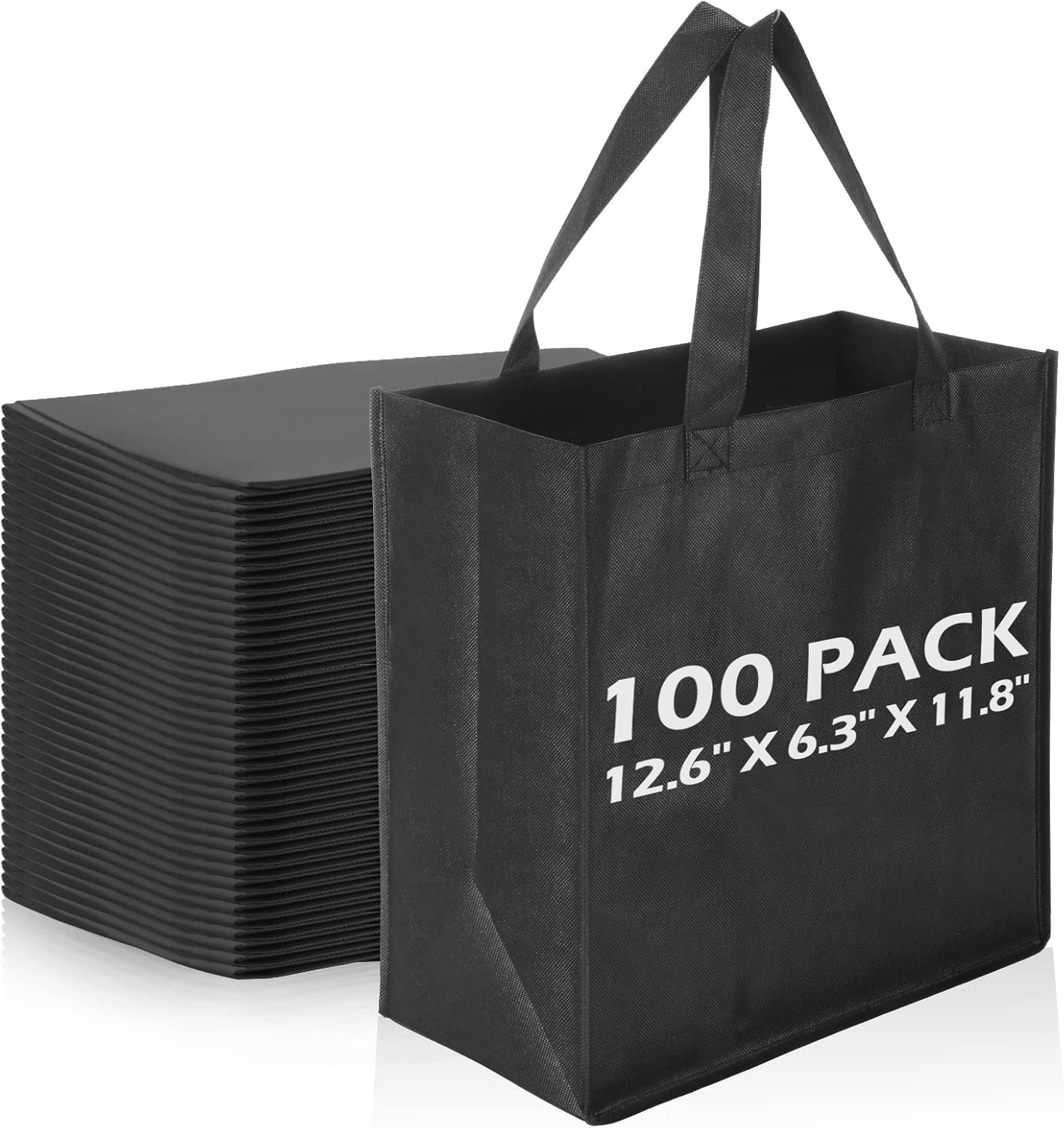 100-Pc Black Reusable Tote Bags – Customizable Non Woven Grocery Bags