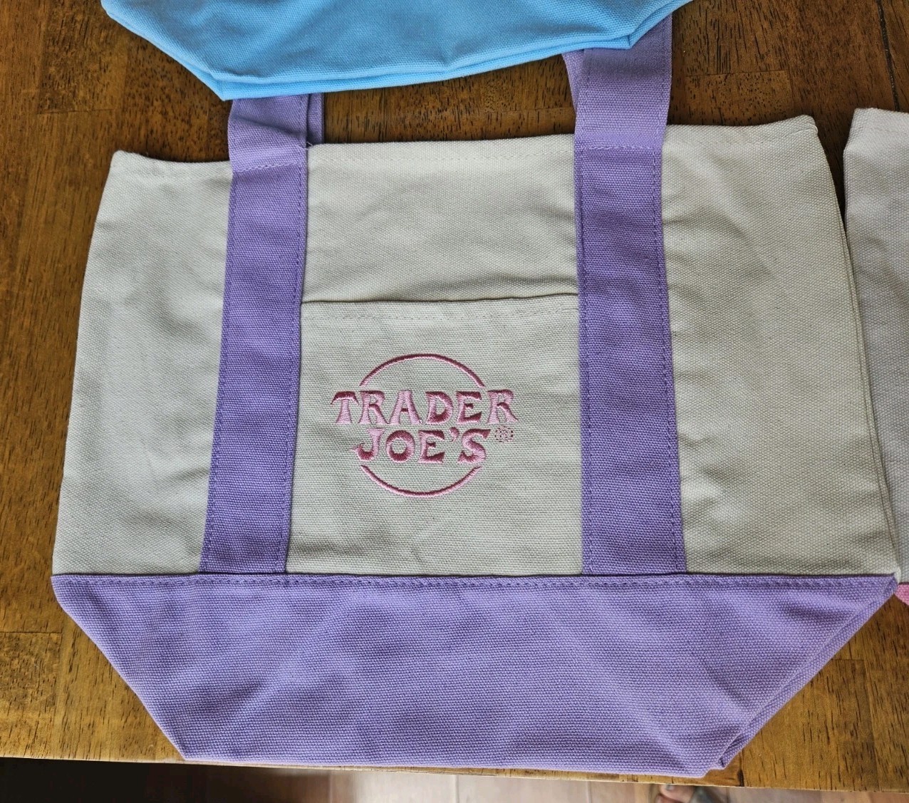 Trader Joes 4 Set Mini Pastel Canvas Tote Bag Blue Pink Purple Green 🇺🇲 Seller