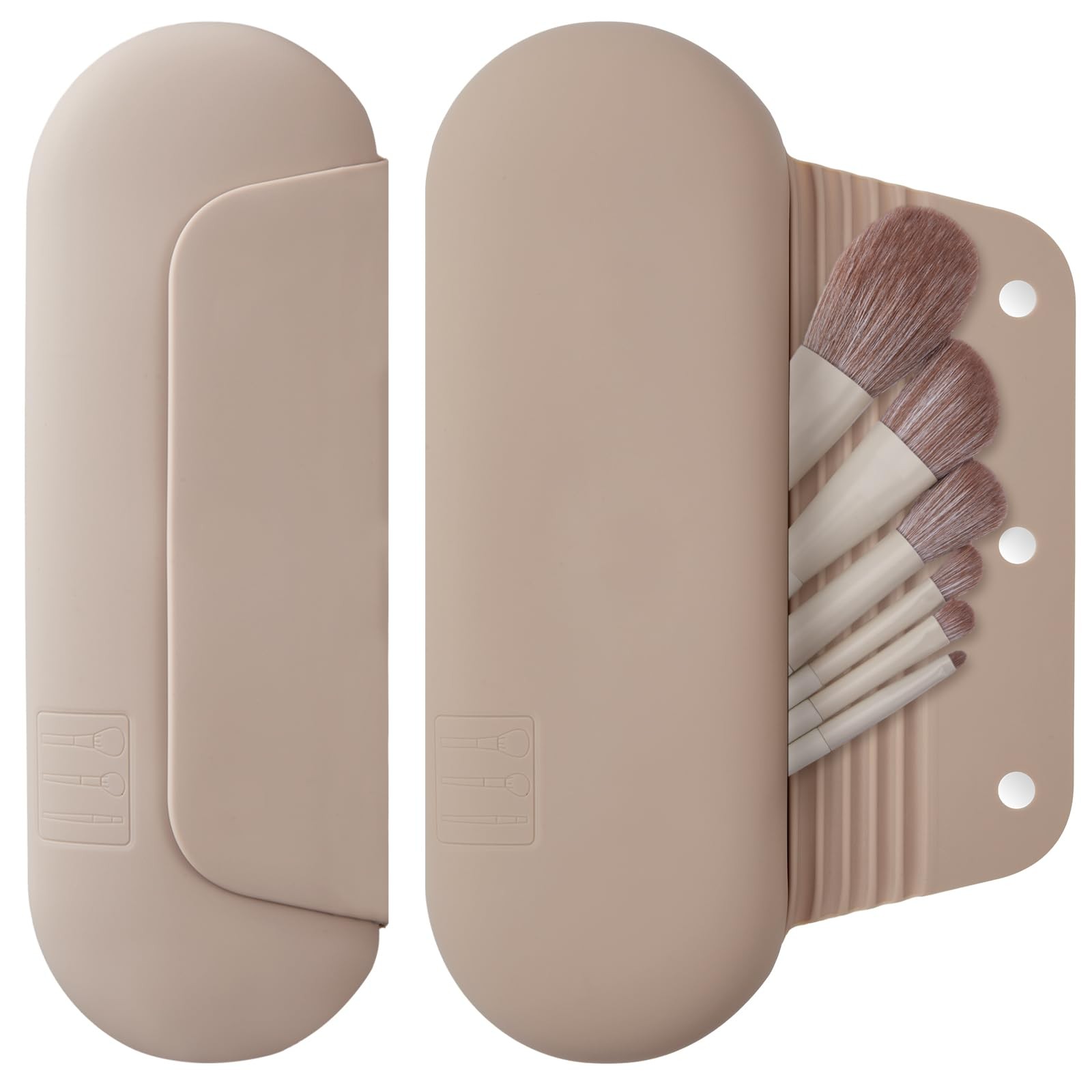 AGIKET Silicone Makeup Brush Holder Travel Cosmetic Bag：Soft Large, A-Walnut