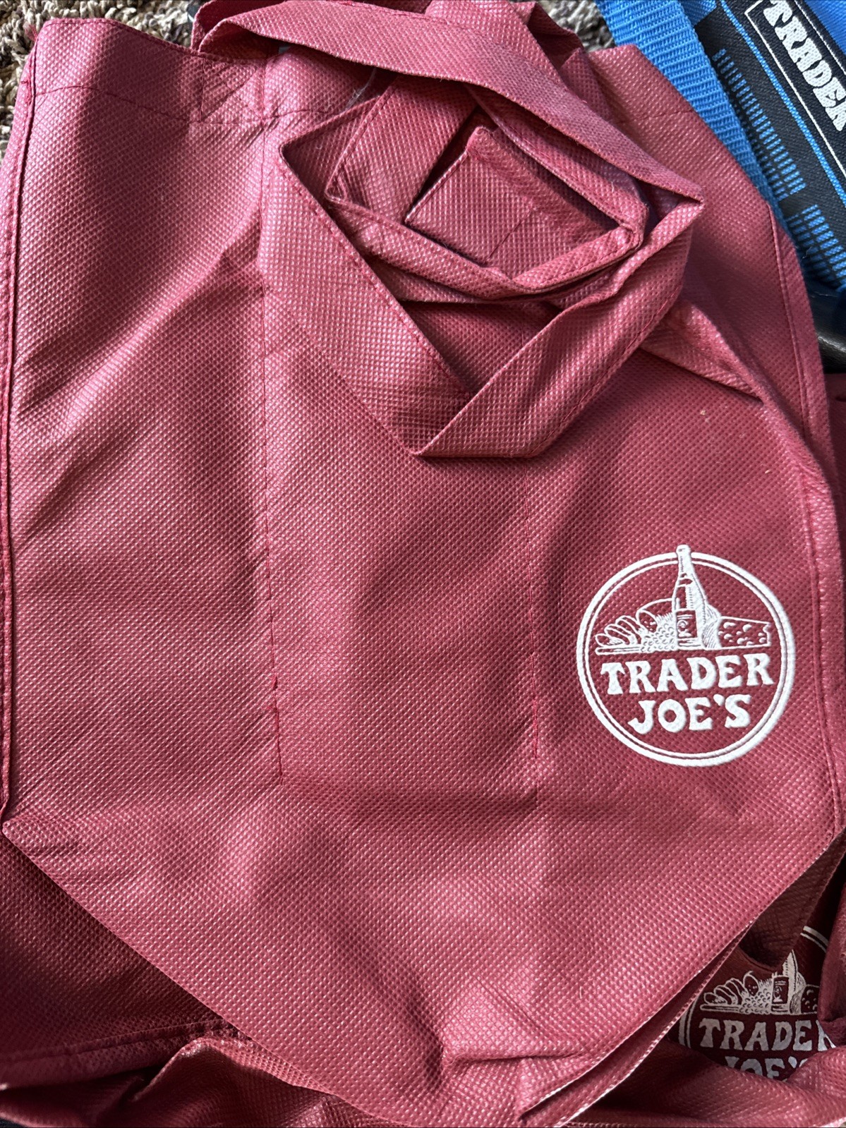Trader Joes Burgundy 6 Bottle Wine Or Juice Reusable Shopping Tote With Handles