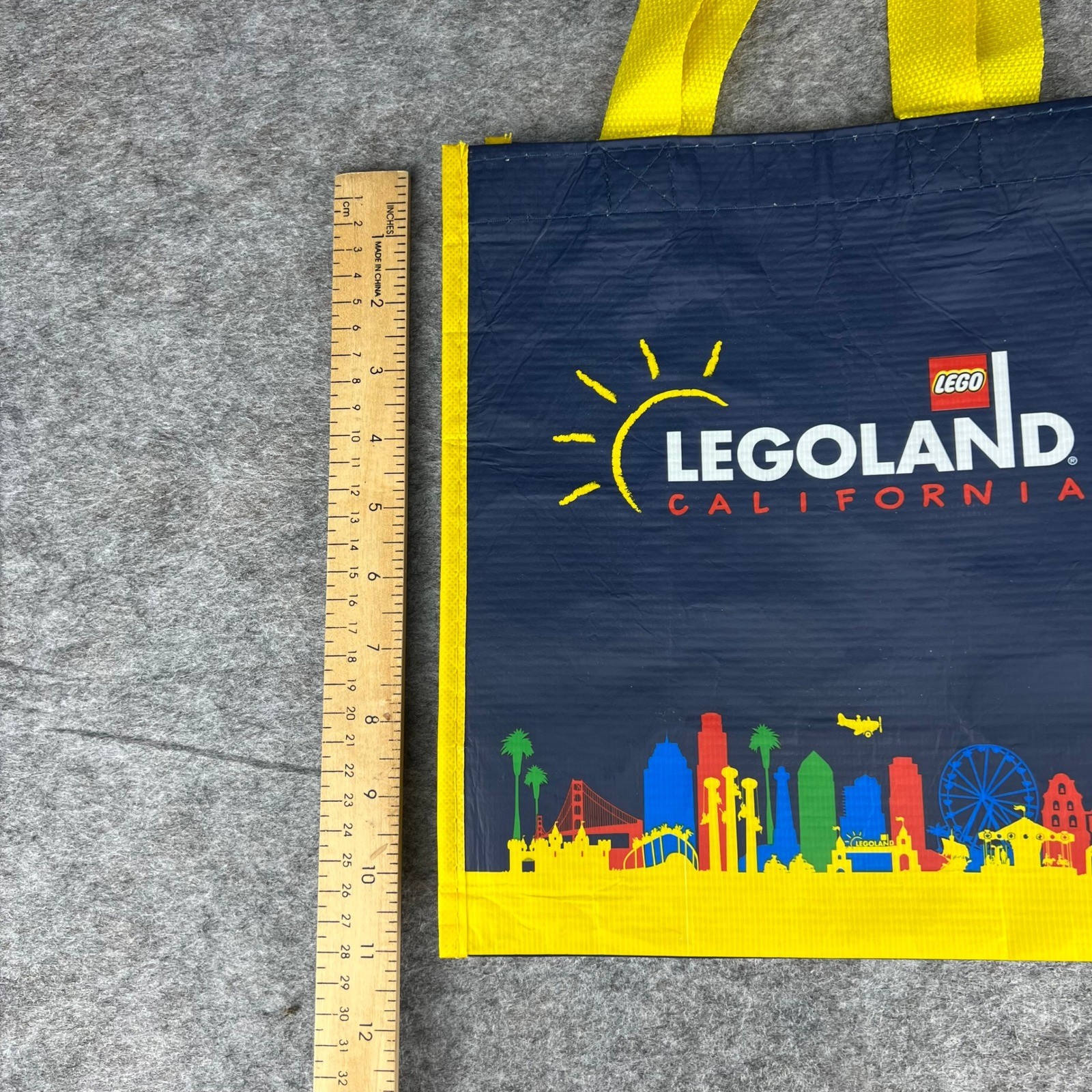 Legoland California Resort Reusable Tote Bag Navy Blue Yellow Skyline Small