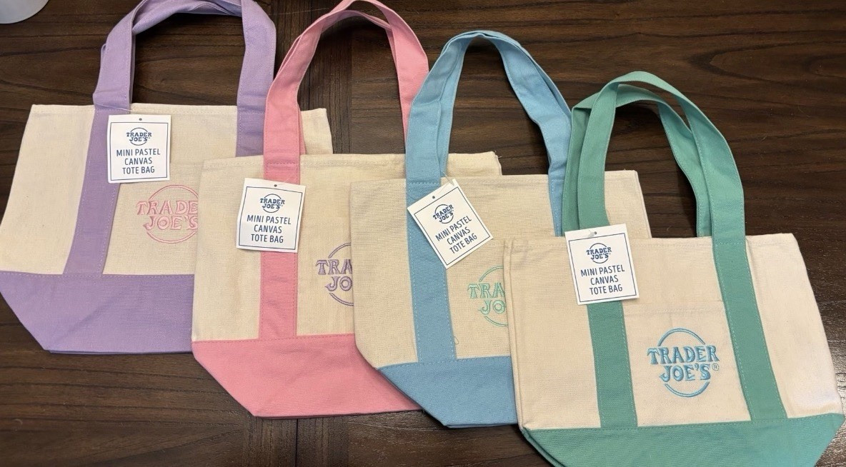 Trader Joe’s Mini Pastel Canvas Tote Bags 4-Pack Colorblock 13x10x6 in