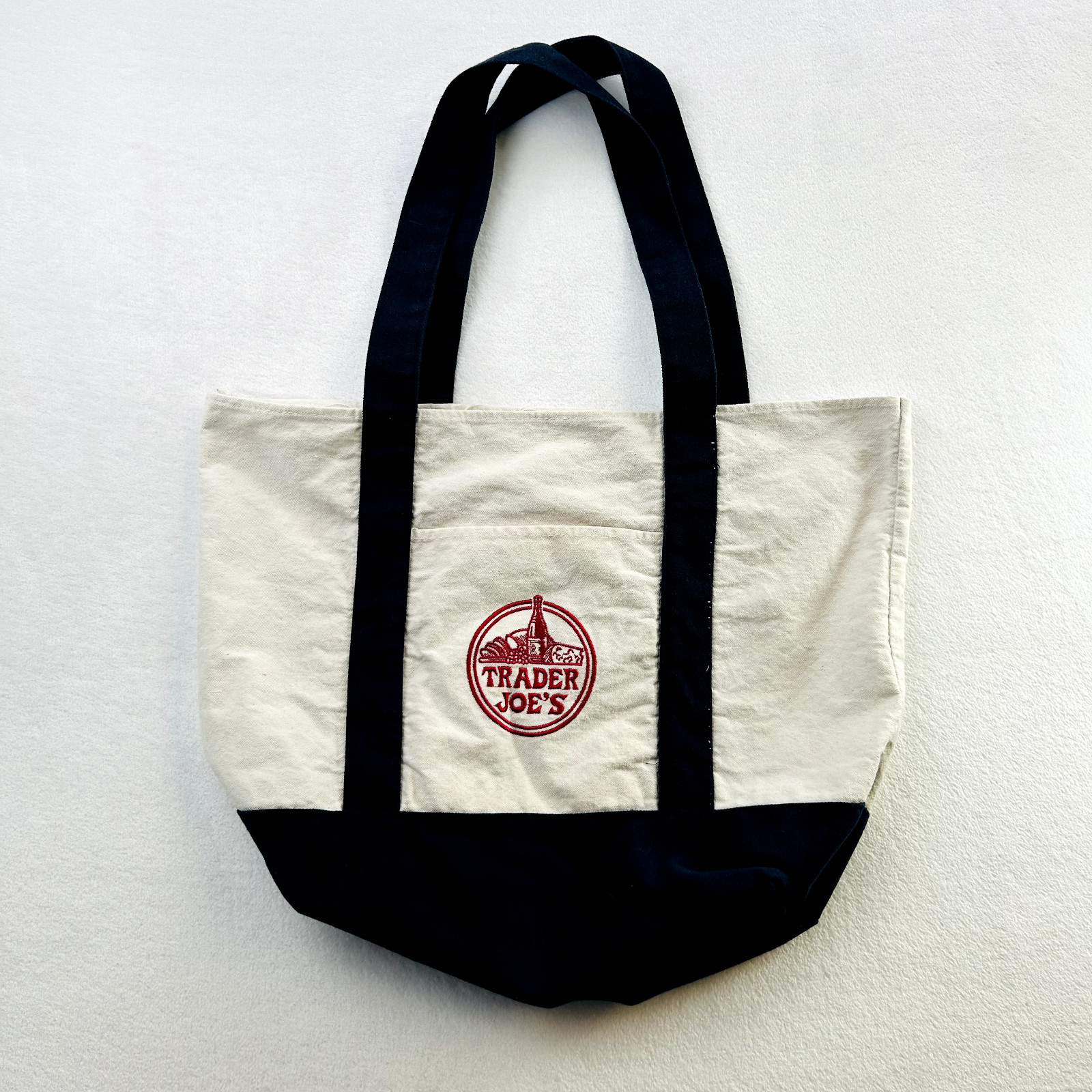 Trader Joes Bag One Size White Blue Red Canvas Tote Grocery Logo Shopping