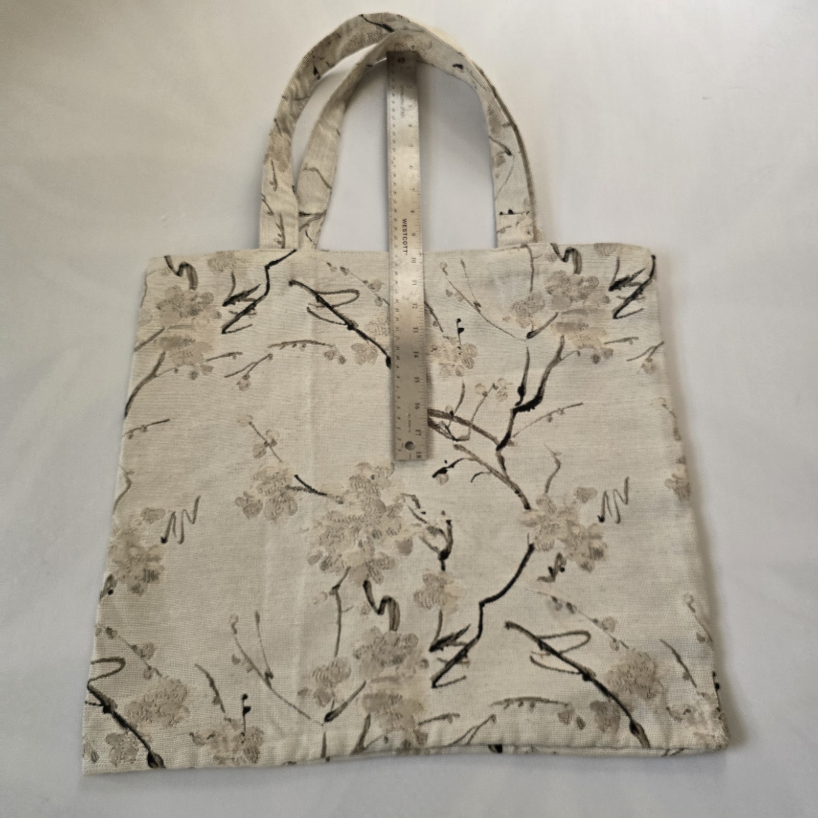 Floral & Nature Pattern Foldable Canvas Reusable Shopping Bag Medium Beige Black