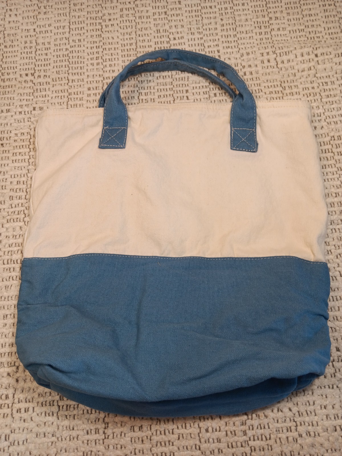 Martha Stewart Living Tote Bag Blue Beige Canvas Reusable Shopping Eco Friendly