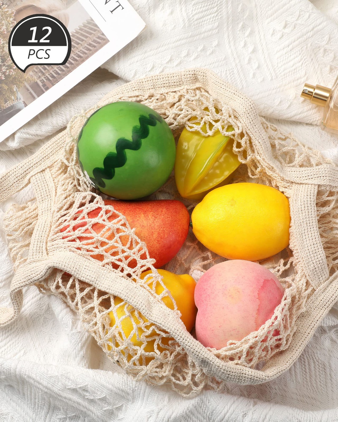 Eccliy 12 Pcs Reusable Cotton Mesh Grocery Bag Washable String Farmers Market