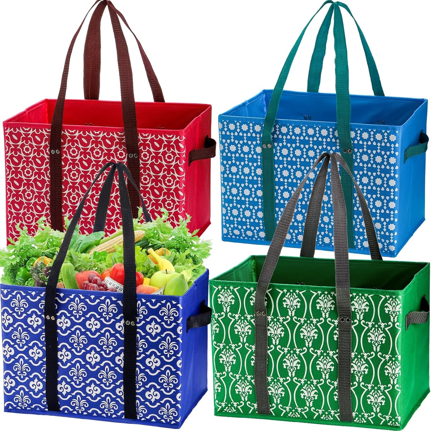 4 Pack Reusable Grocery Bags Collapsible Large Storage Box with Reinforced New+