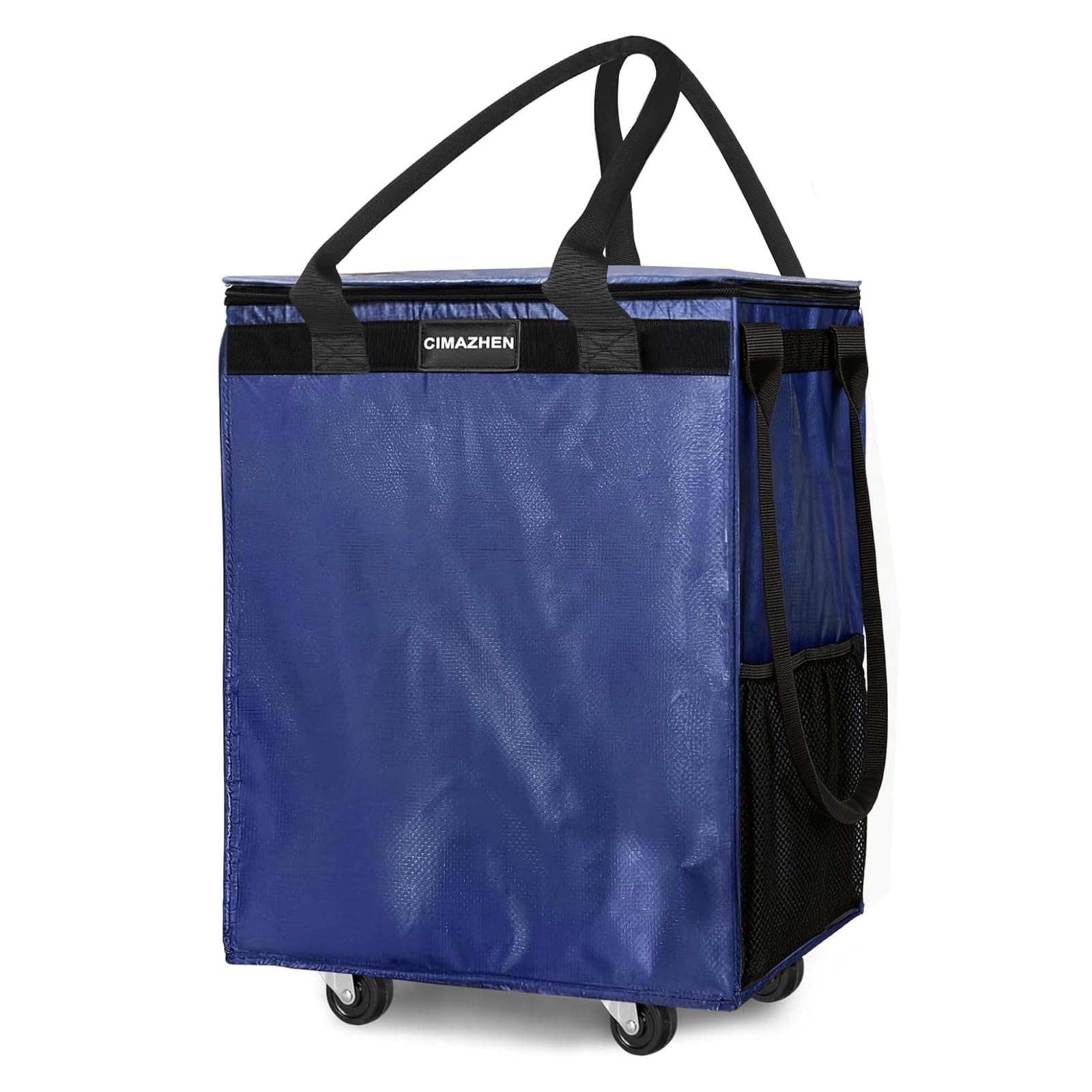 (Medium,Blue) Reusable Grocery Bag on 4 Wheels, 70L Foldable Rolling Tote Bag…