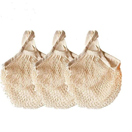 3 Pack Reusable Grocery Bags Cotton Net Shopping Tote Ecology Market String Bag