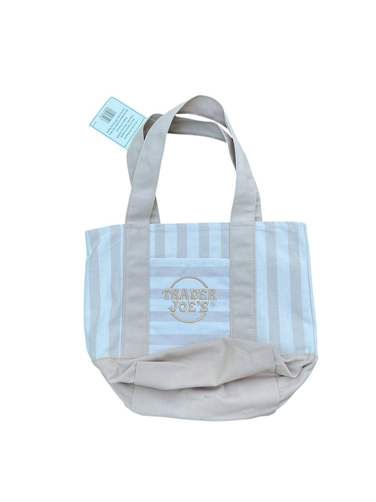 Trader Joe’s MINI Canvas Reusable Bag, w/ Off White or Tan, LIGHT BROWN STRIPES