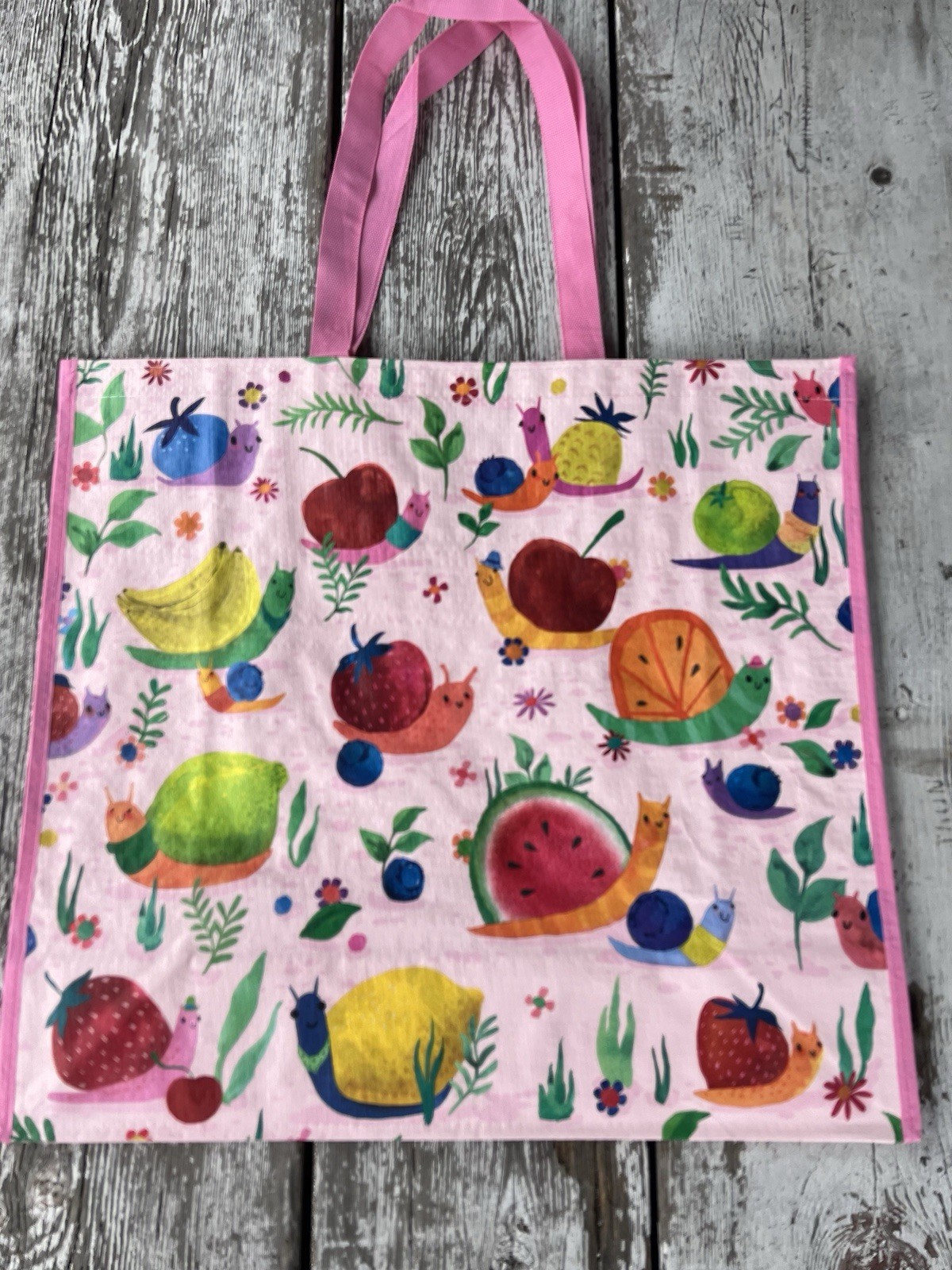 Reusable Tote Bags ~ 19″ X 18″ X 8″~ 🍋FRUITY SNAILS 🐌 ~ [TJ MAXX]
