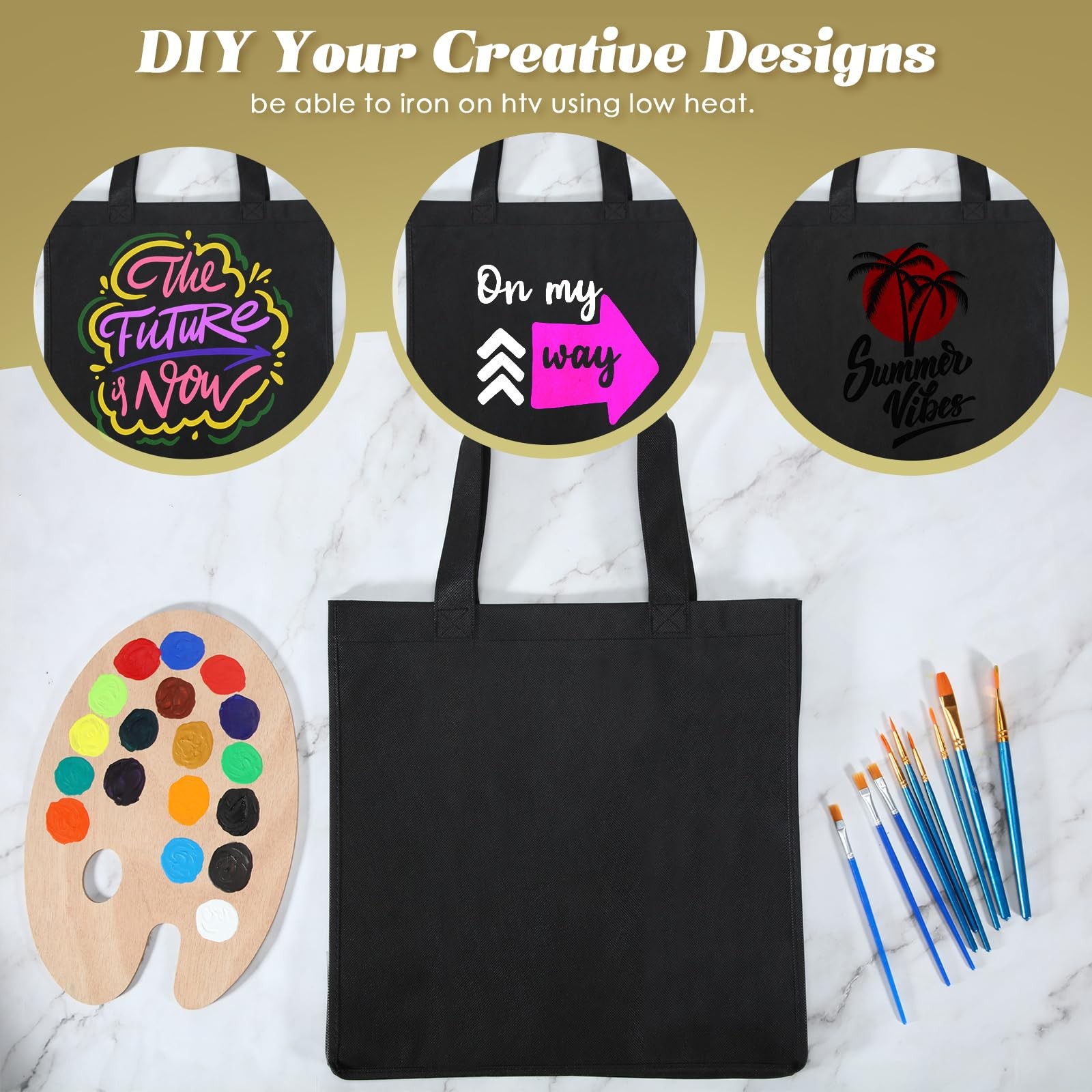 100 PCS Reusable Totes Bags – Non Woven Grocery Handle Bags for Events & Reta…