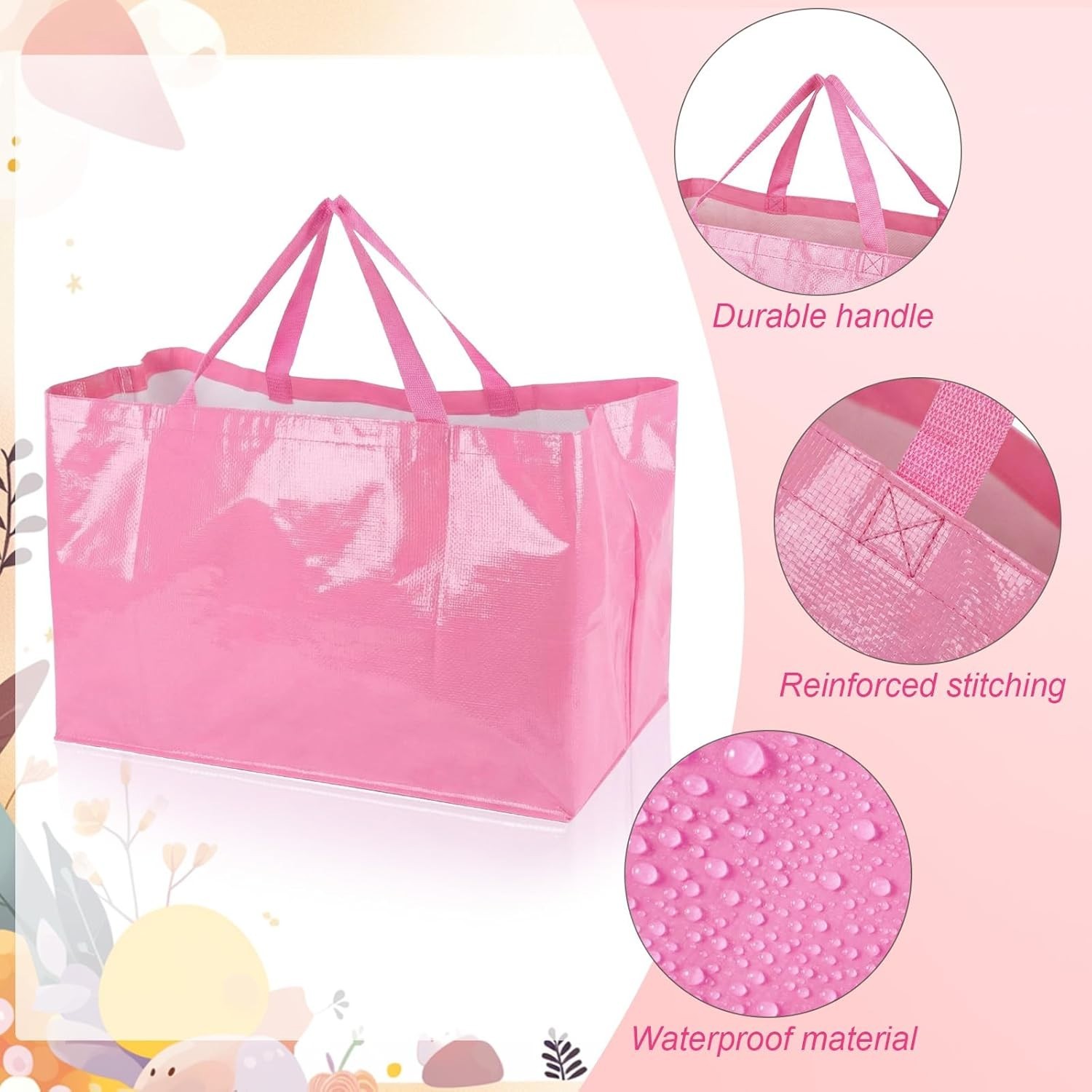 Eco-Friendly 6 Extra Large Pink Shopping Bags – Heavyweight & Water-resistant
