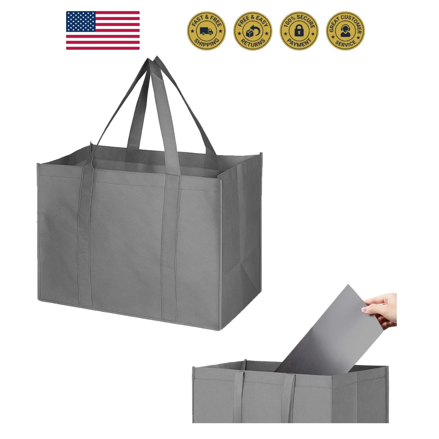 1 Pack Large Foldable Shopping Bag, 16″ W x 13″ H x 10″ D, Reusable Grocery B…